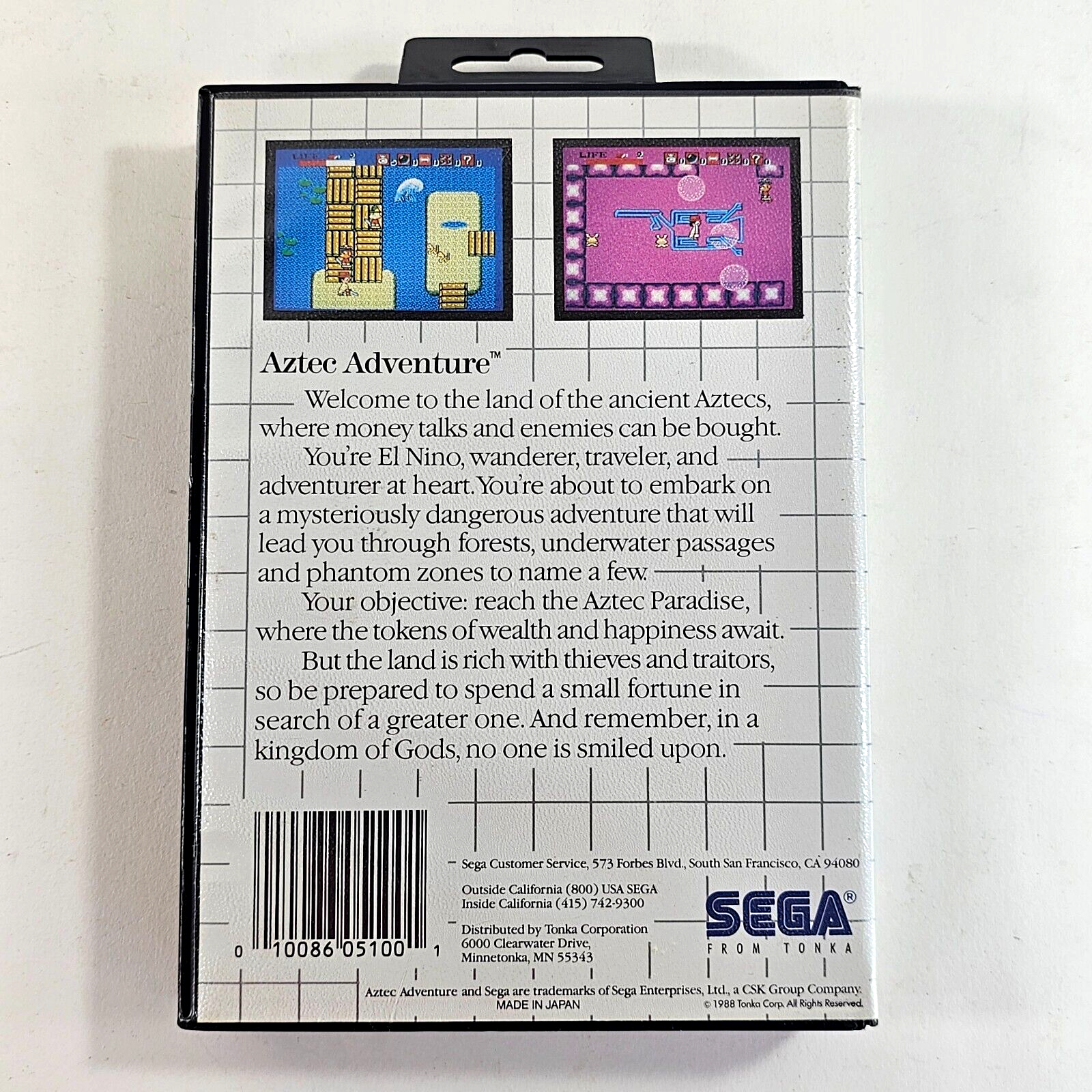Aztec Adventure (Sega Master System, 1988) Game and Case - Tested - Read