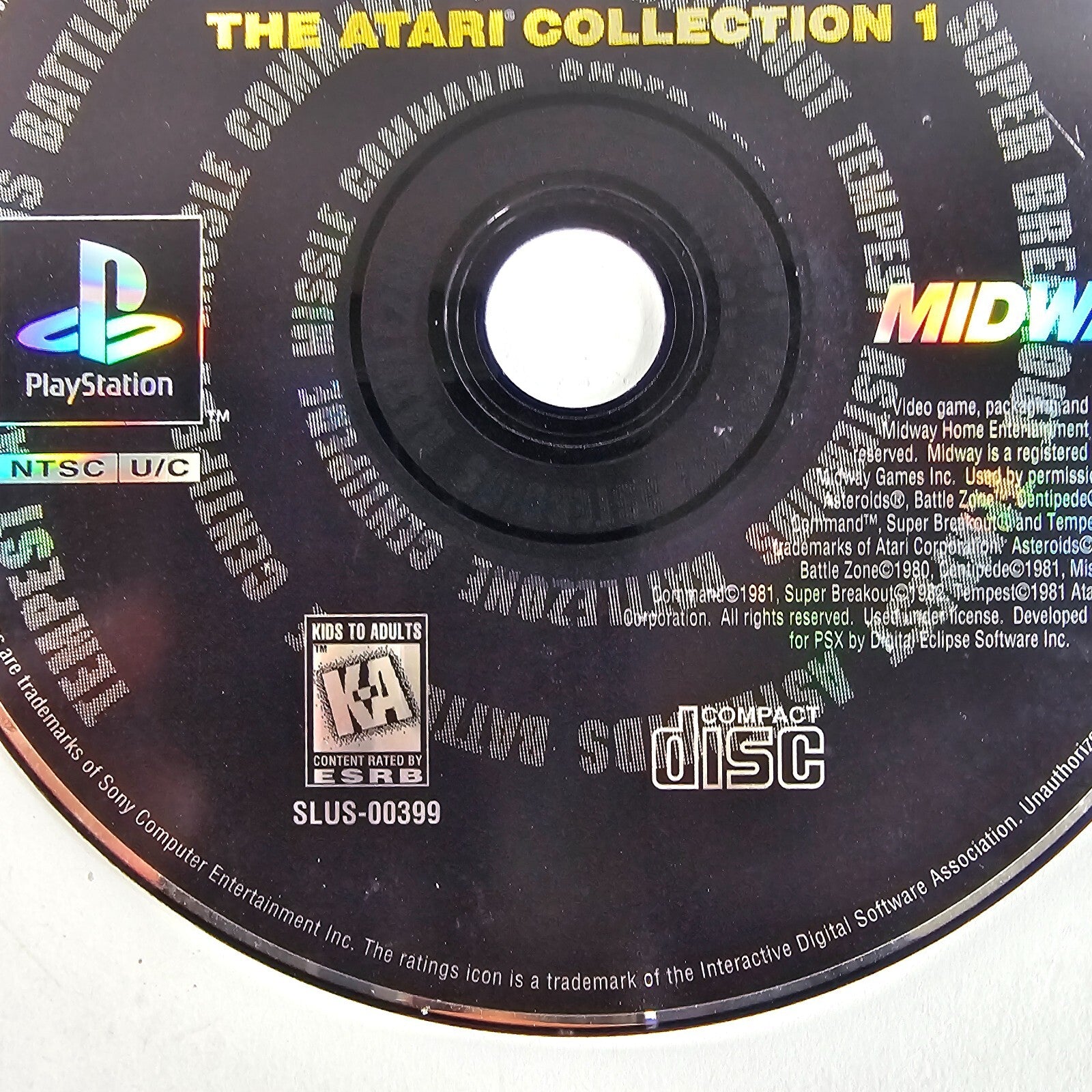 Arcade's Greatest Hits: Atari Collection 1 (PlayStation, 1996) Game Disc -Tested