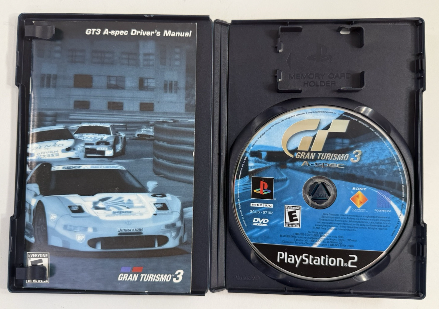 Gran Turismo 3 A-spec (PlayStation 2, 2001) Black Label Game Case Manual -Tested
