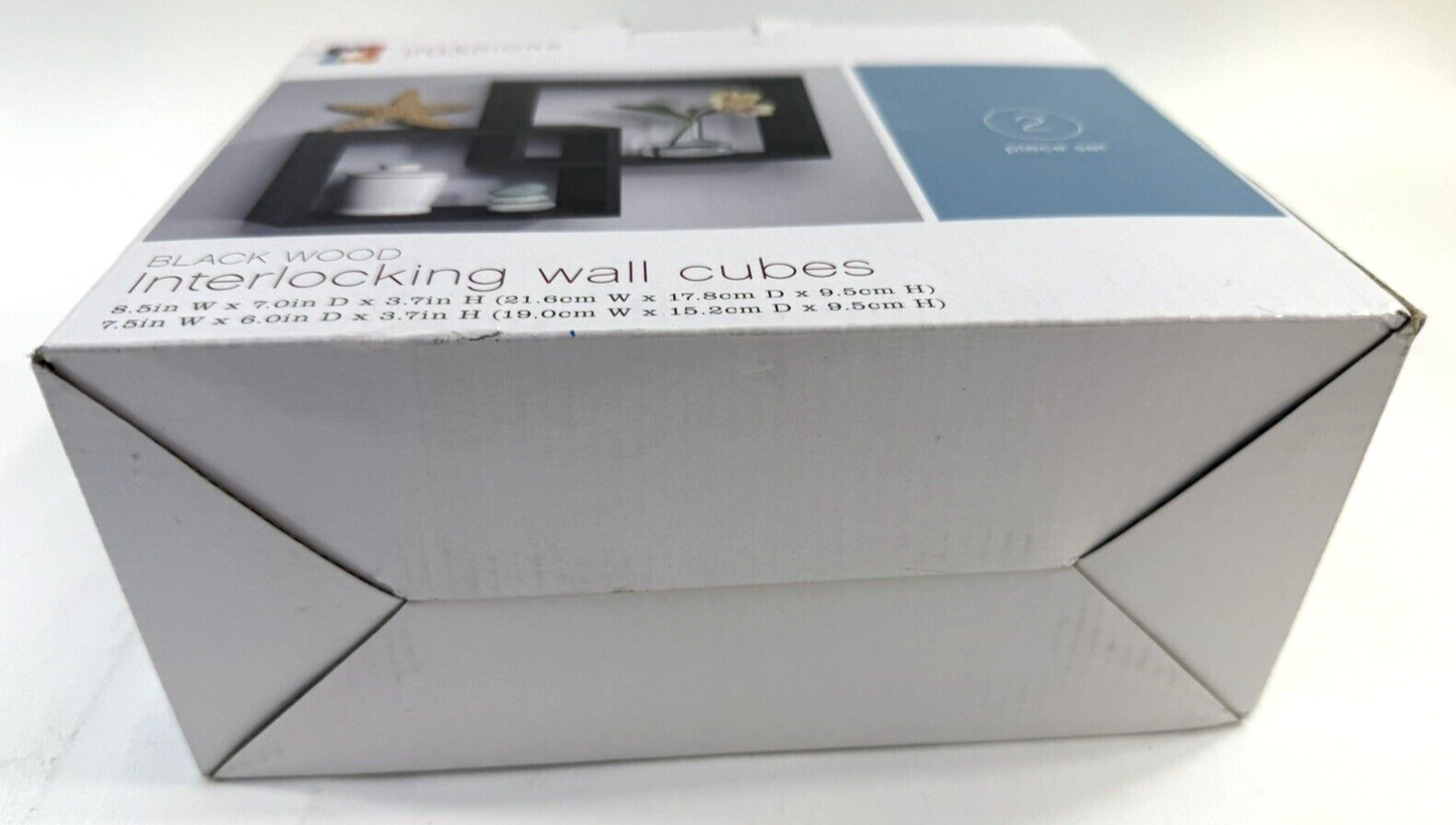 Interiors By Design Black Wooden Interlocking Wall Cubes  2-Piece Set - Open Box