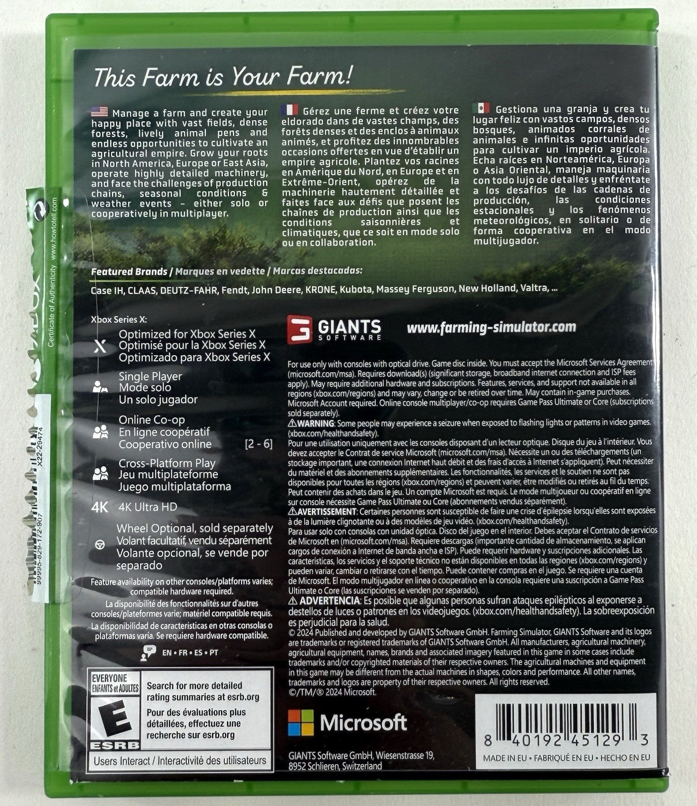 Farming Simulator 25 (Microsoft Xbox Series X|S, 2024) Game Case Insert - Tested