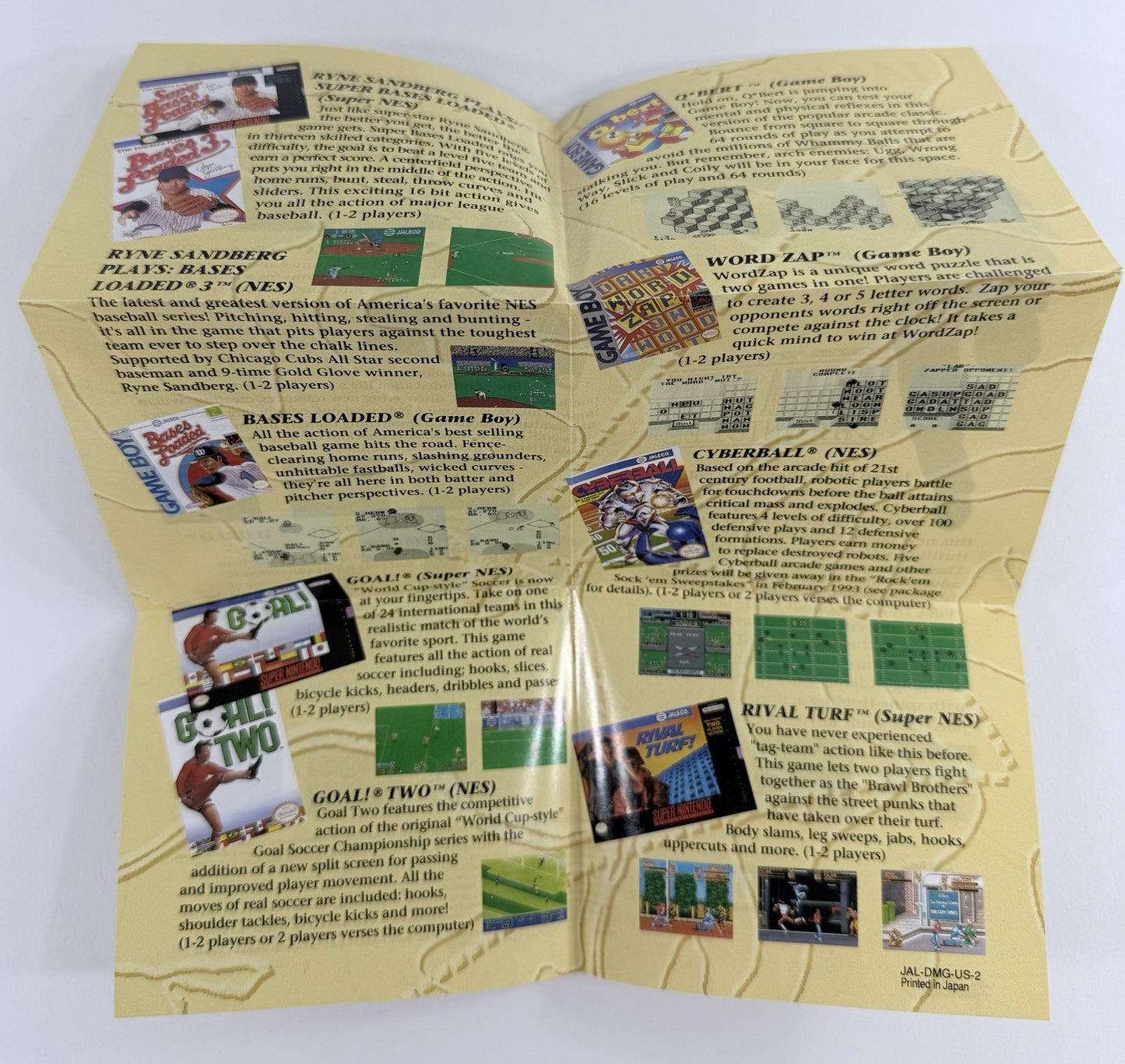 Bases Loaded (GameBoy, 1990) Game Box Manual Inserts Poster Registration -Tested