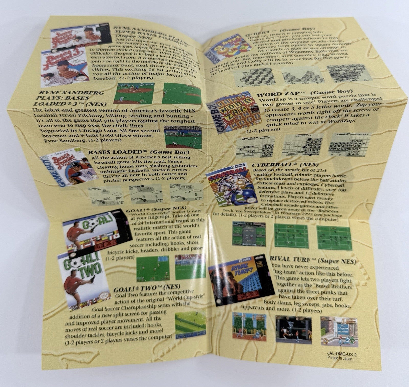 Bases Loaded (GameBoy, 1990) Game Box Manual Inserts Poster Registration -Tested