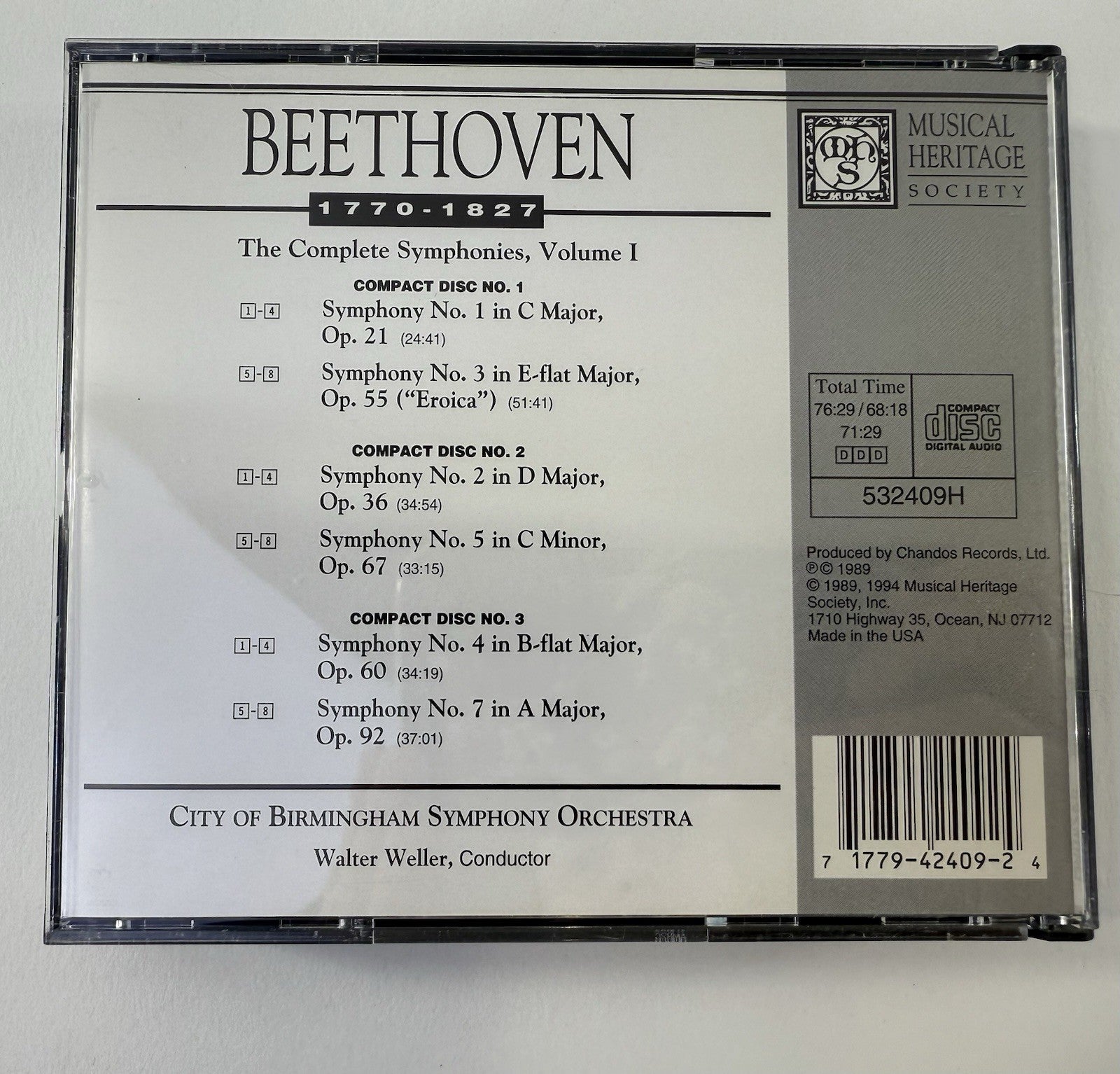 Beethoven: The Complete Symphonies Vol. 1 & 2 Musical Heritage Society Set