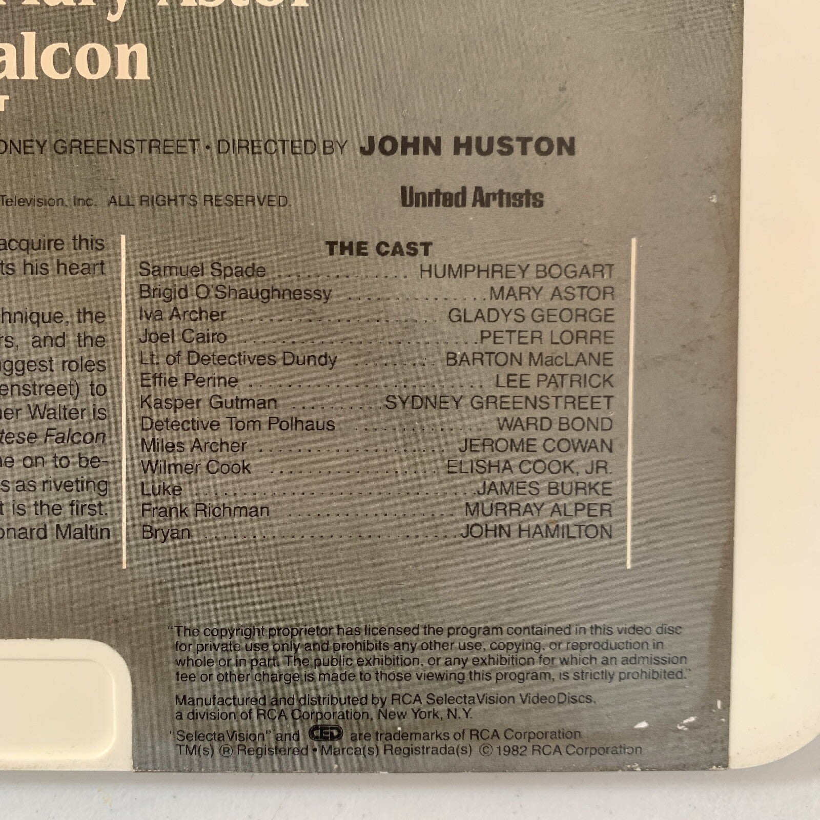 The Maltese Falcon CED VideoDisc (1969) RCA SelectaVision 