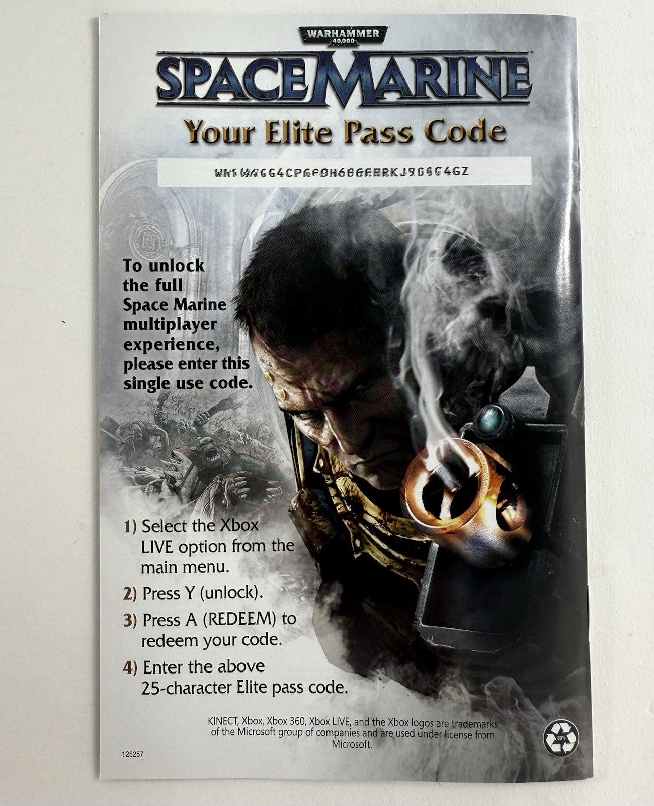 Warhammer 40,000: Space Marine (Xbox 360, 2011) Game Case Manual - Tested