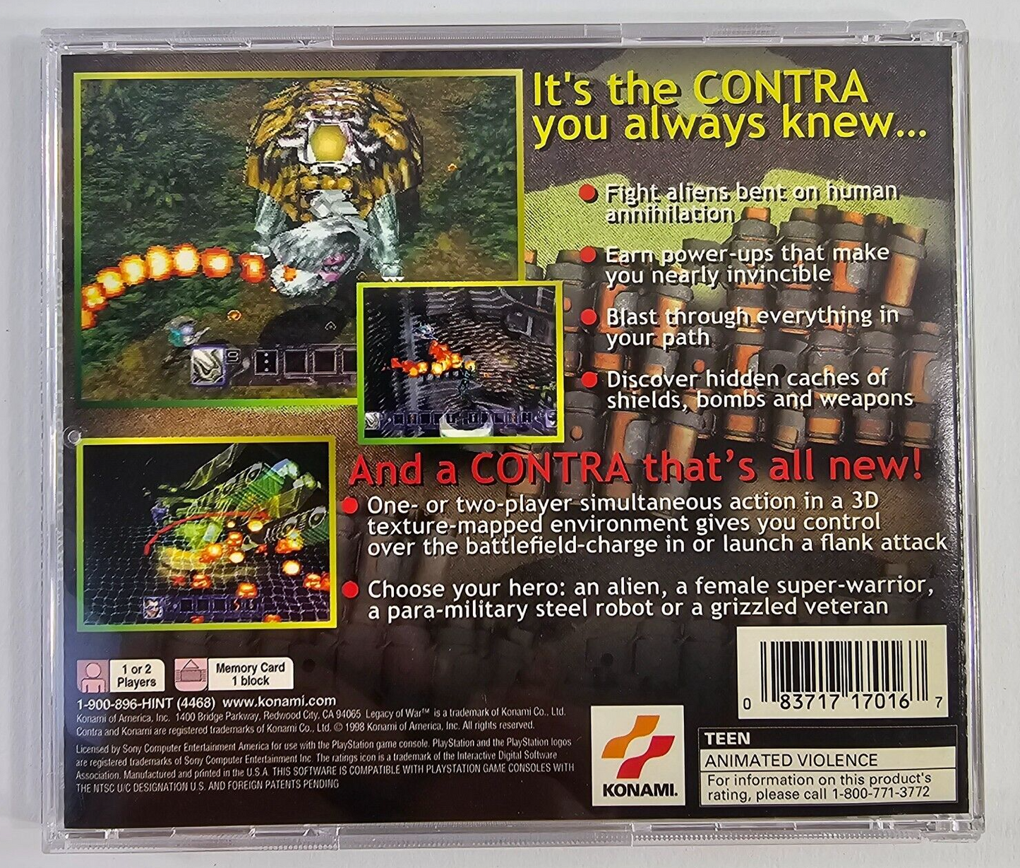 Contra: Legacy of War (PlayStation, 1998) Game Case & Manual - No Game Disc