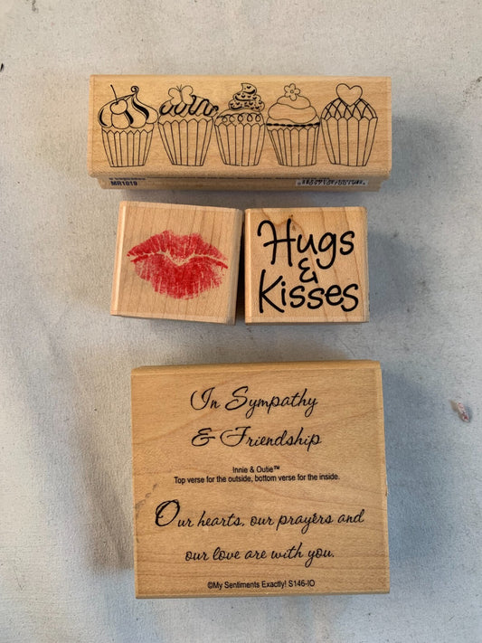 Lot of 4 stamps - Hugs and Kisses, Friendship, Cupcakes, Kiss