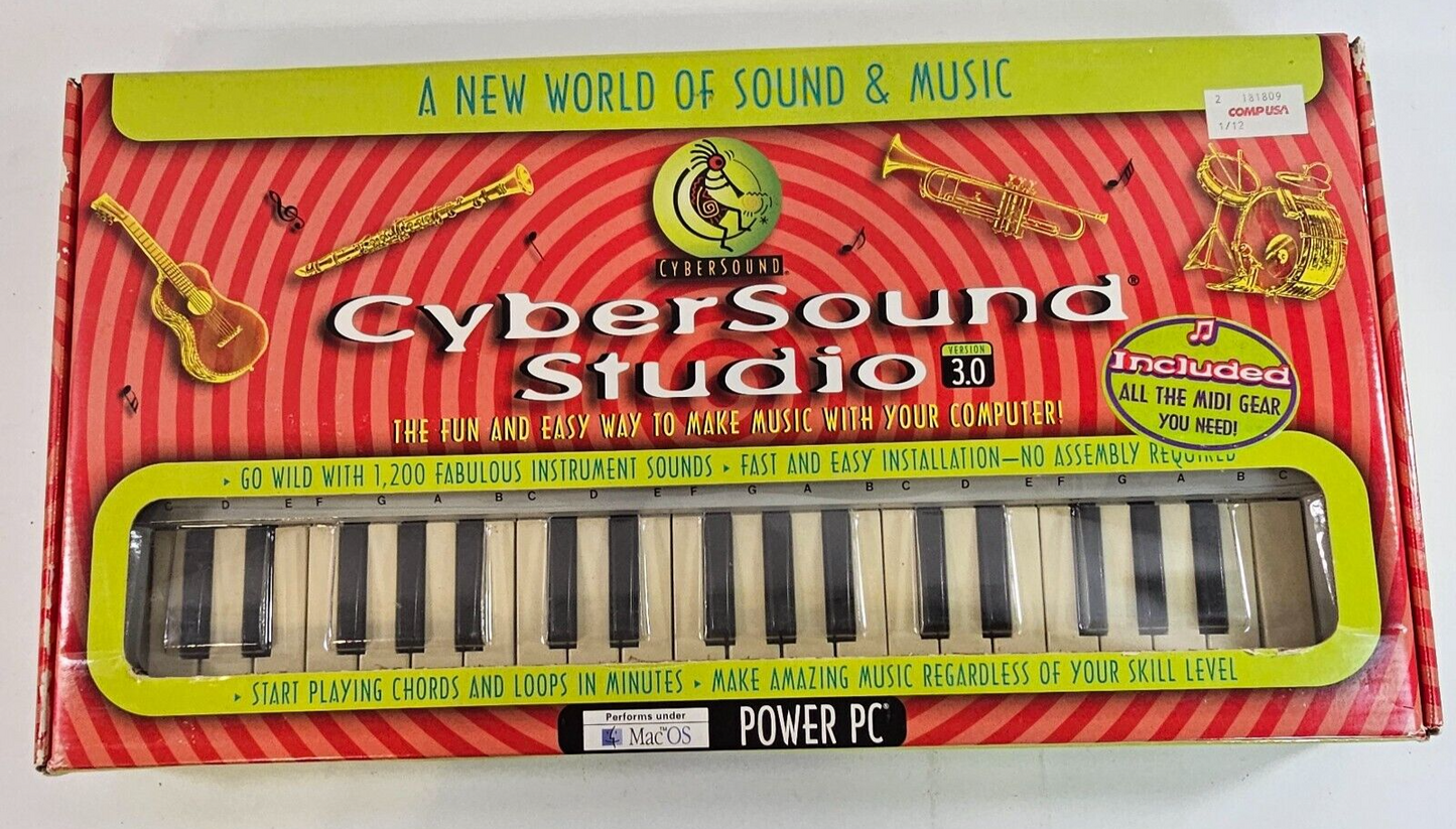 Vintage Cybersound MIDI Musical Keyboard 37 key CD 1 Cable Mac Power PC
