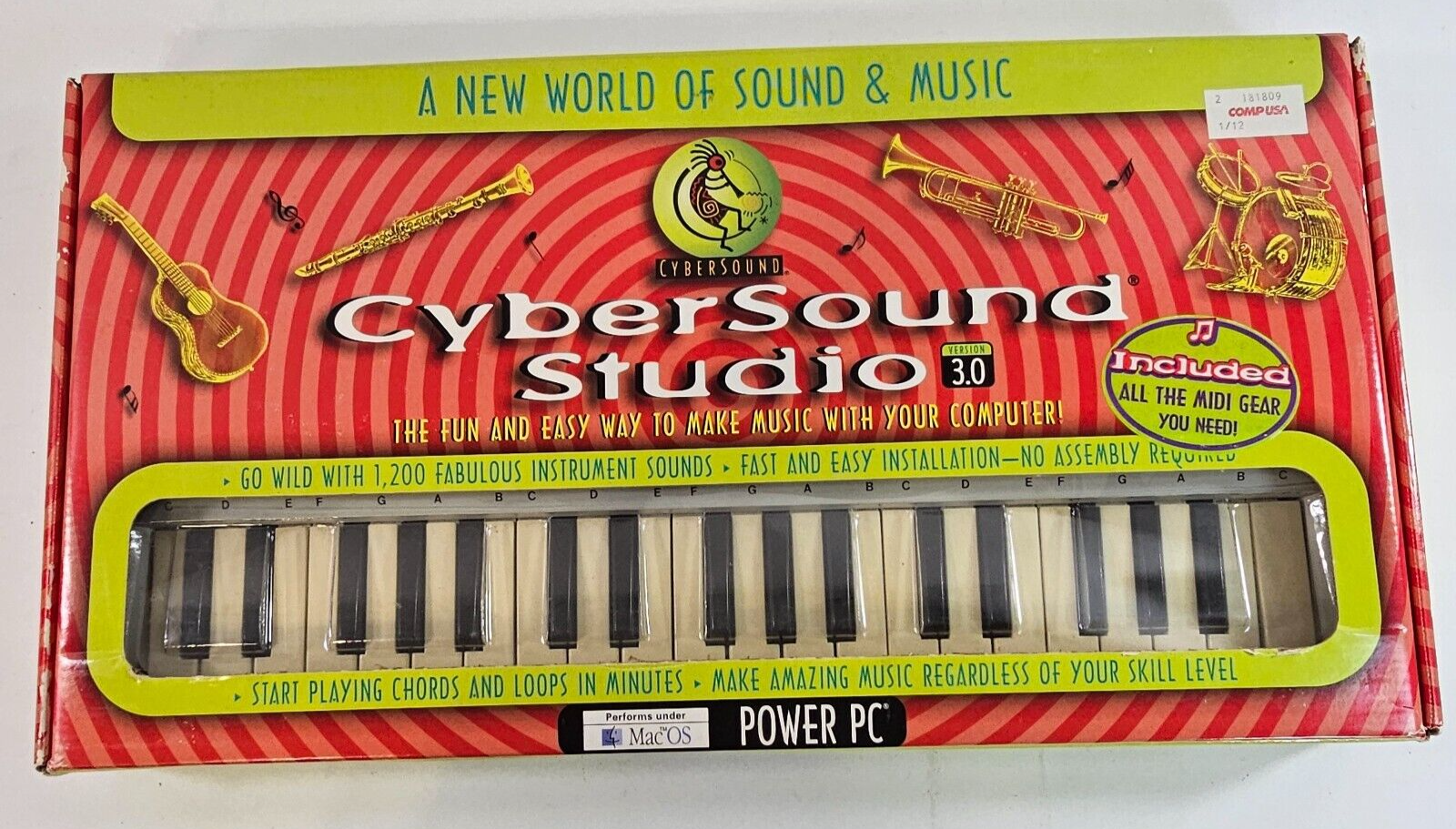 Vintage Cybersound MIDI Musical Keyboard 37 key CD 1 Cable Mac Power PC