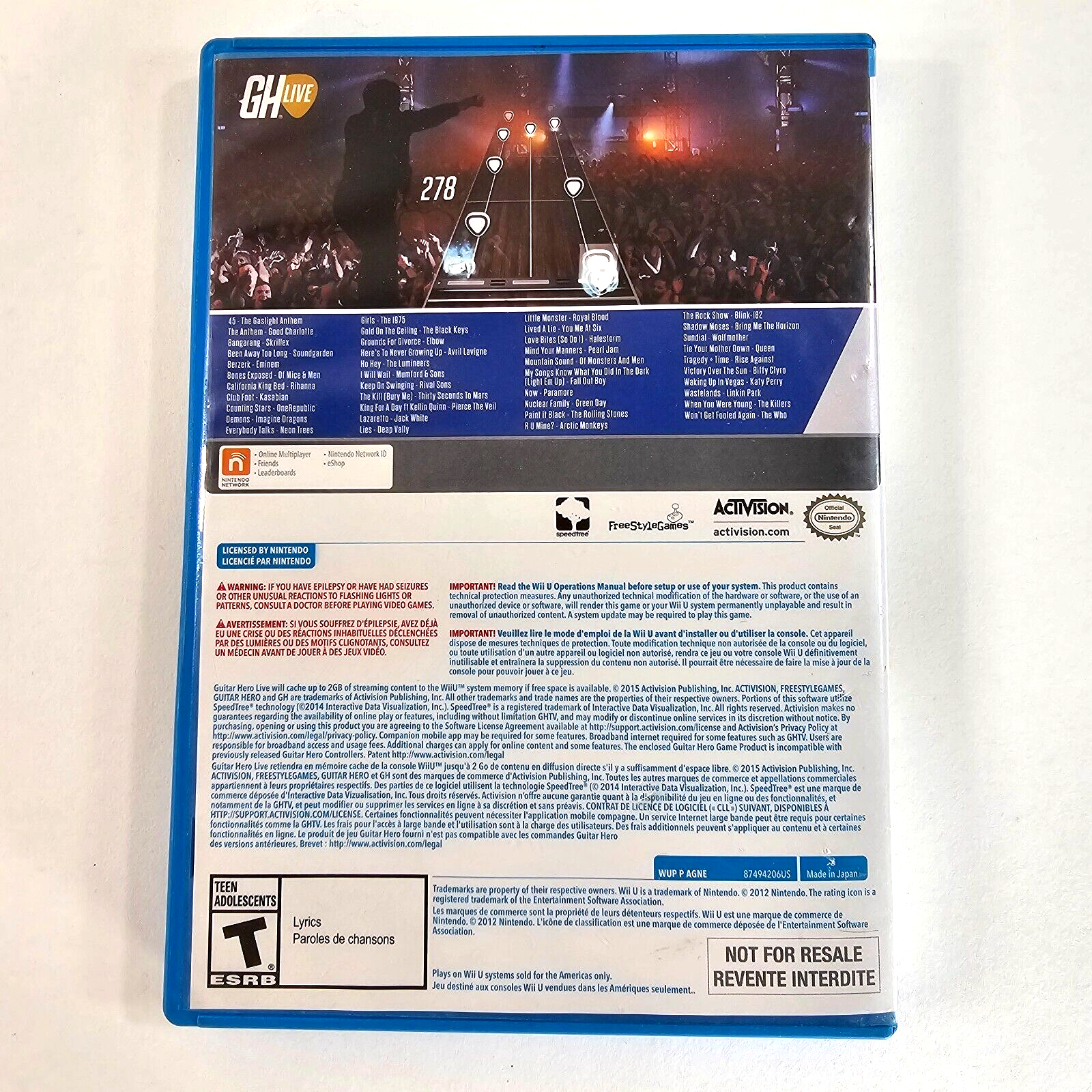 Guitar Hero Live (Nintendo Wii U, 2015) Game Insert Case - Tested and Working