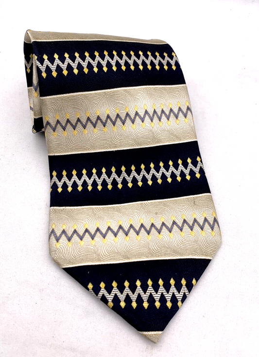 DiMoggio Navy Blue Silver Gold 62” Men’s Geometric Tie