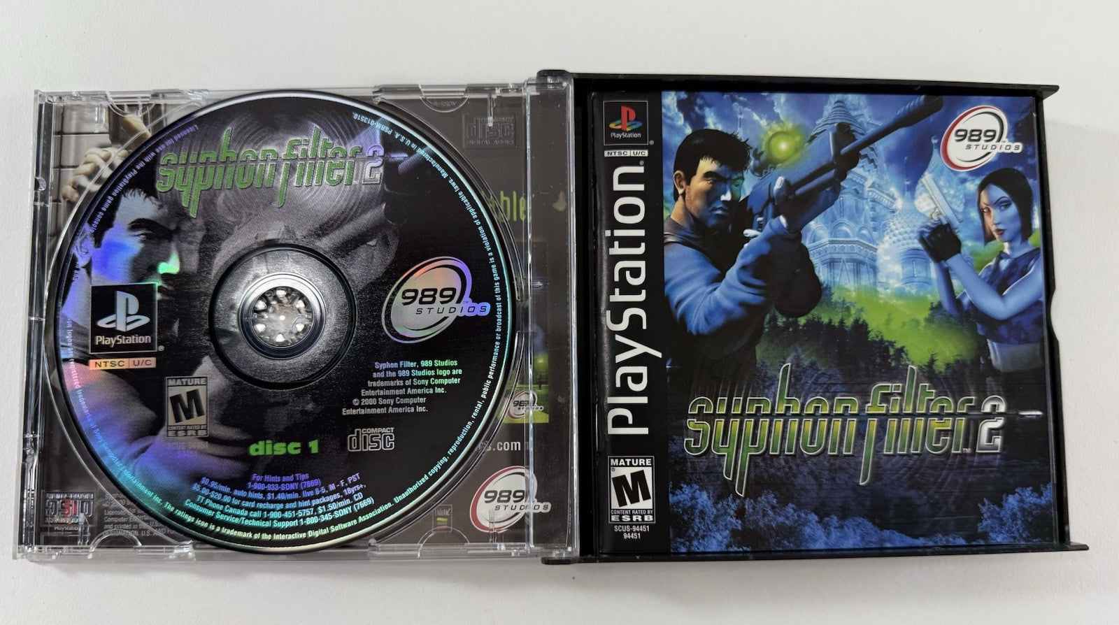 Syphon Filter 2 (Sony PlayStation 1, 2000) Game Discs, Case, Manual - Tested