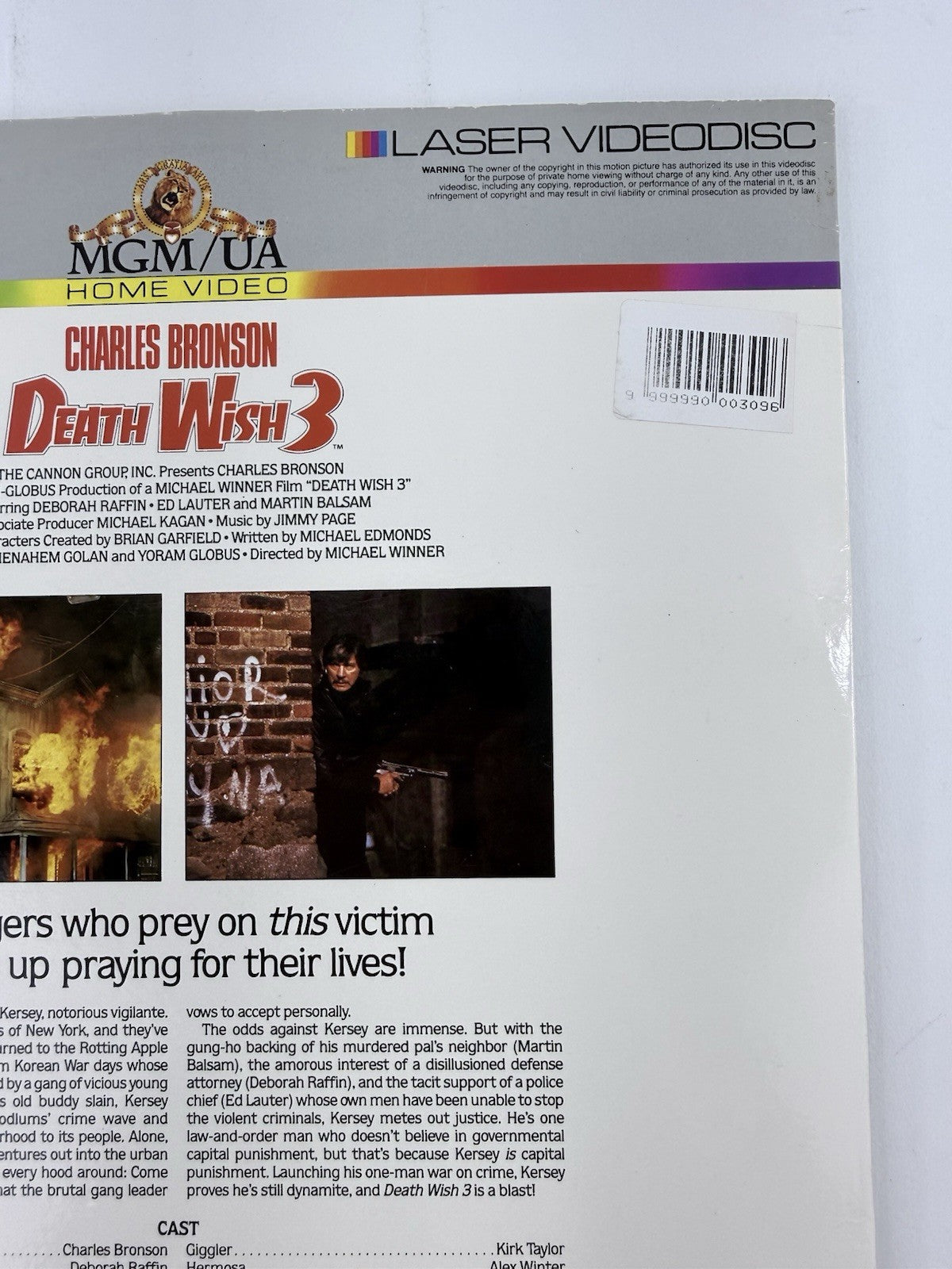 Death Wish 3 (Laserdisc, 1996) Extended Play Charles Bronson Film - Tested