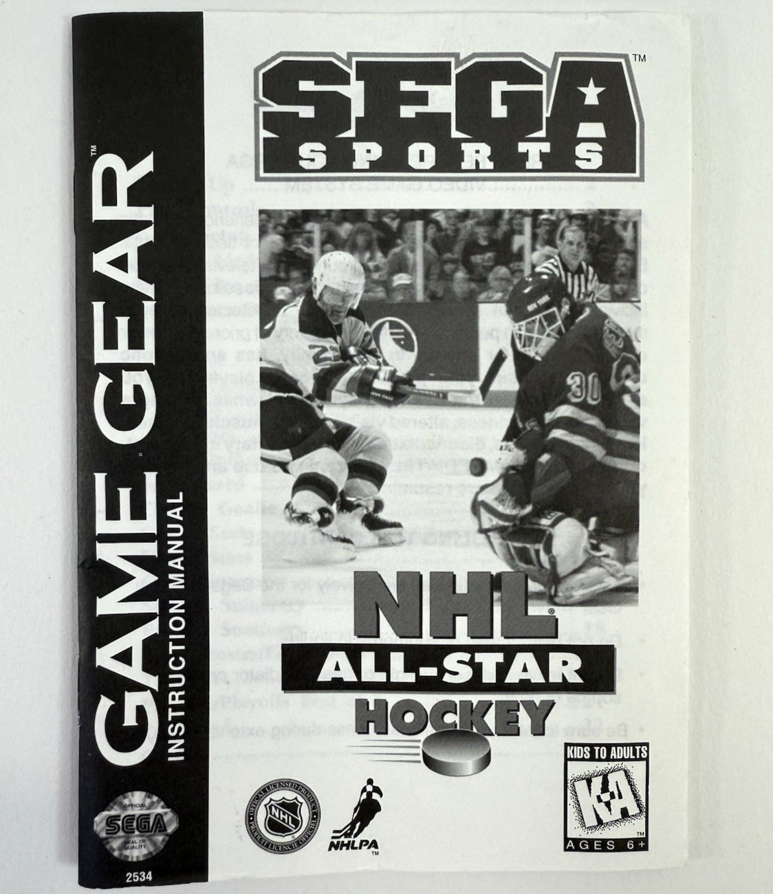 NHL All-Star Hockey (Game Gear, 1995) Box, Manual, Registration, Insert Only