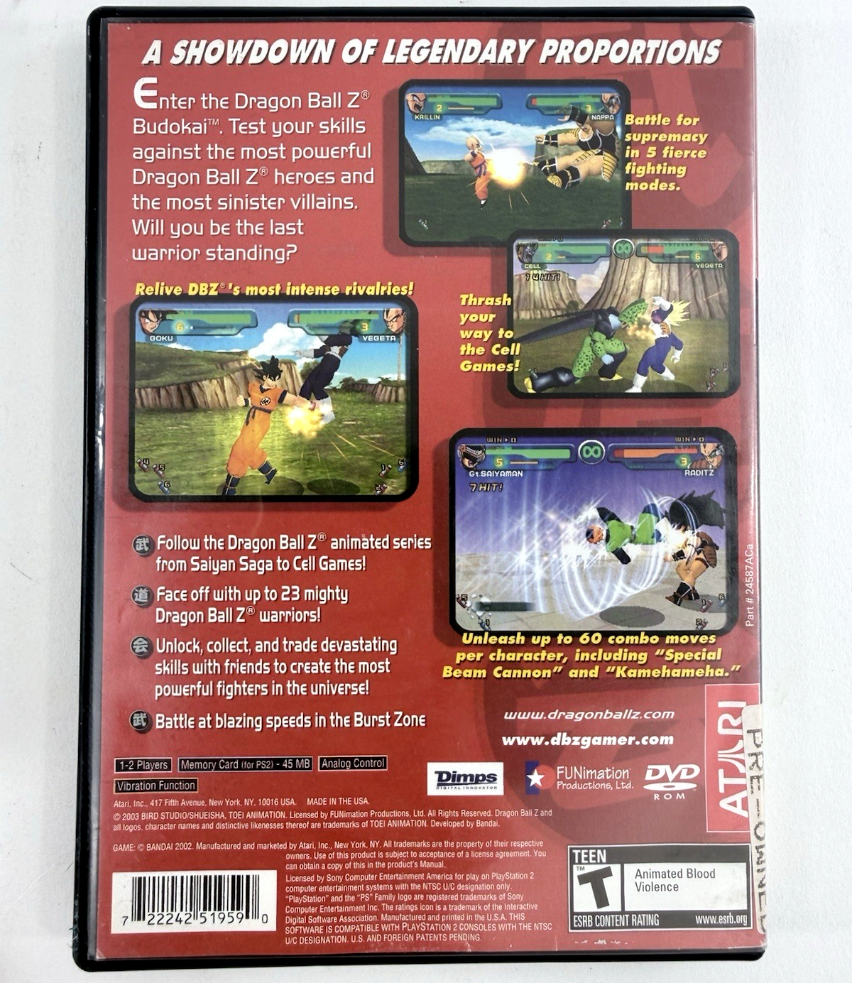 Dragon Ball Z: Budokai (Sony PlayStation 2, 2002) Game, Case, Manual - Tested
