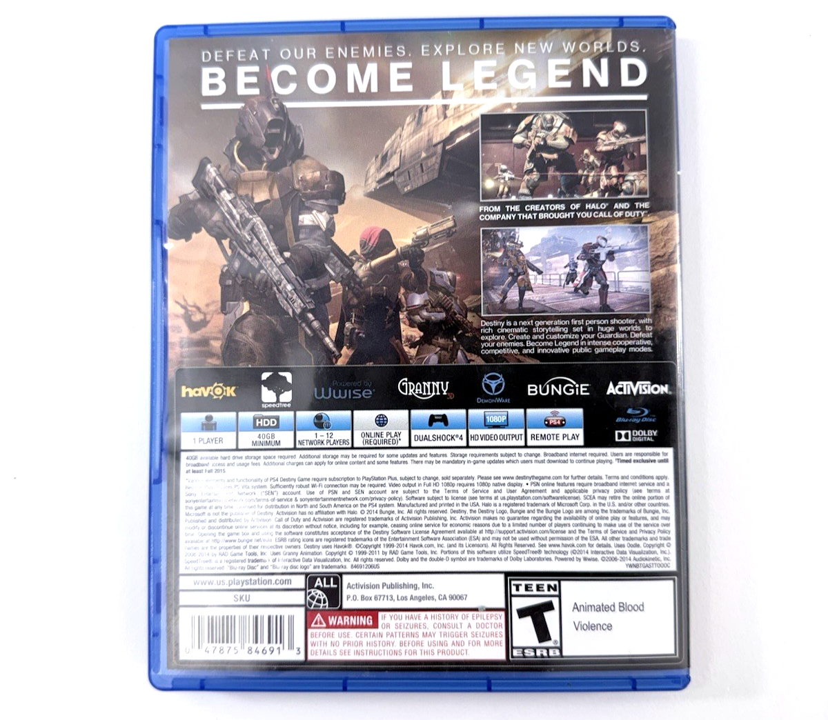 Destiny (Sony PlayStation 4, 2014) Game, Case, Inserts - Tested and Working