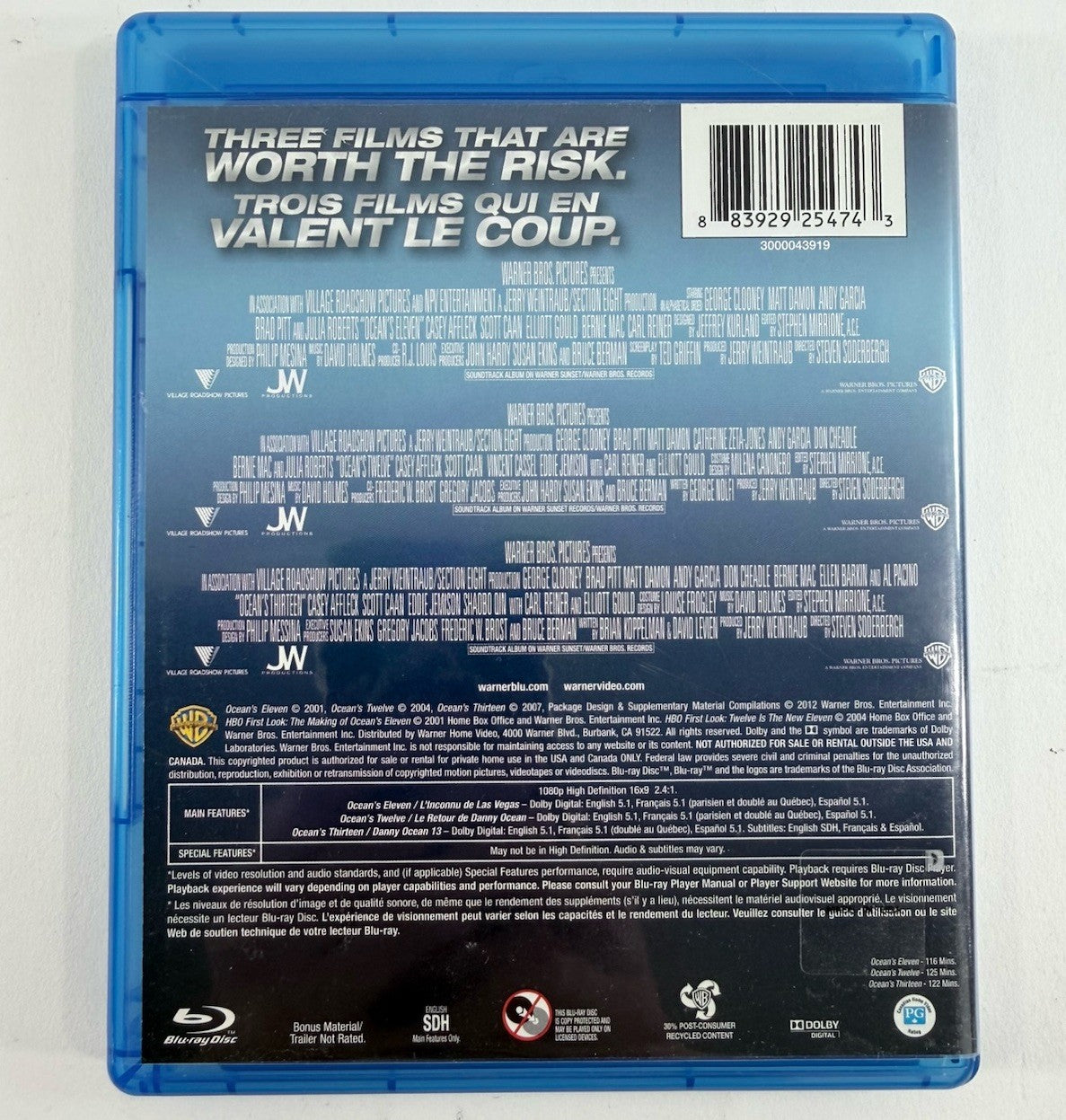 Oceans Eleven/Oceans Twelve /Oceans Thirteen (Blu-ray Disc, 2012, 3-Disc Set)