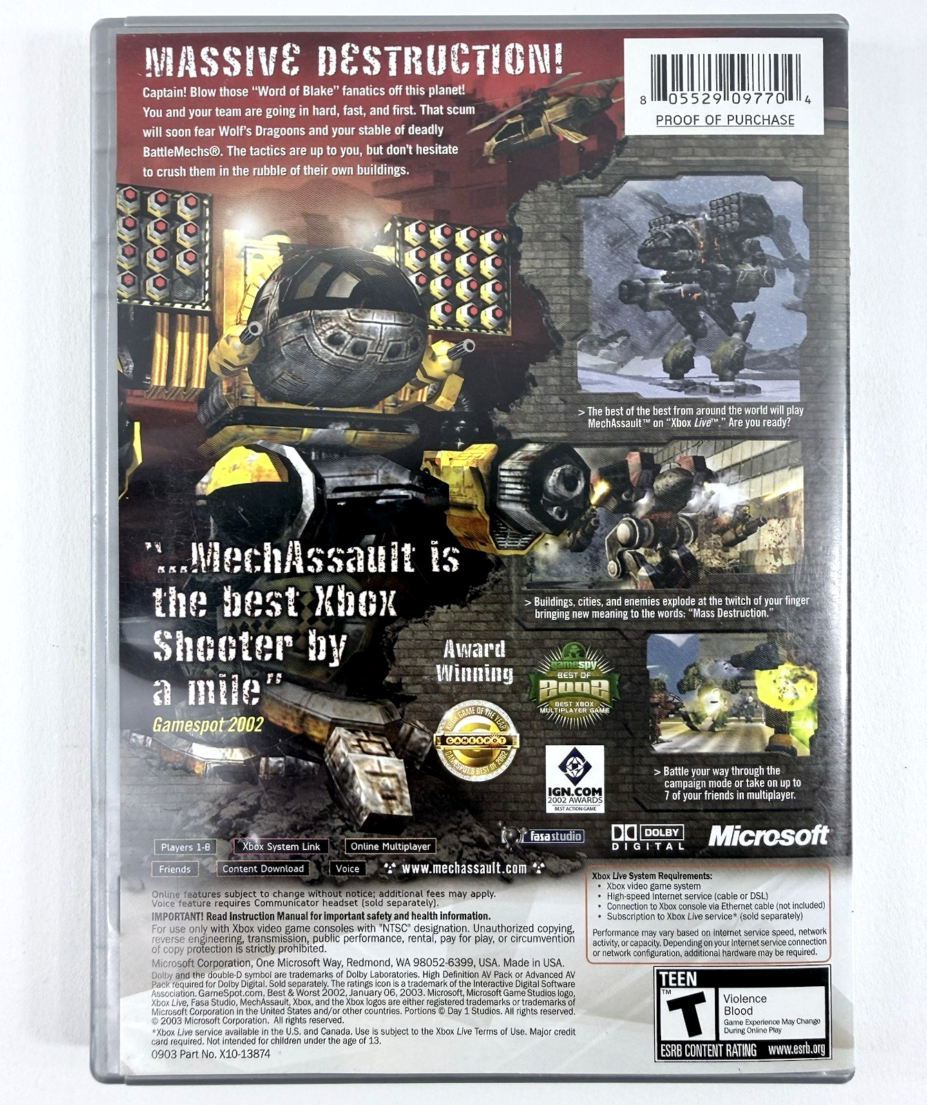 MechAssault (Microsoft Xbox, 2002) Game Case Manual Insert - Tested - Read