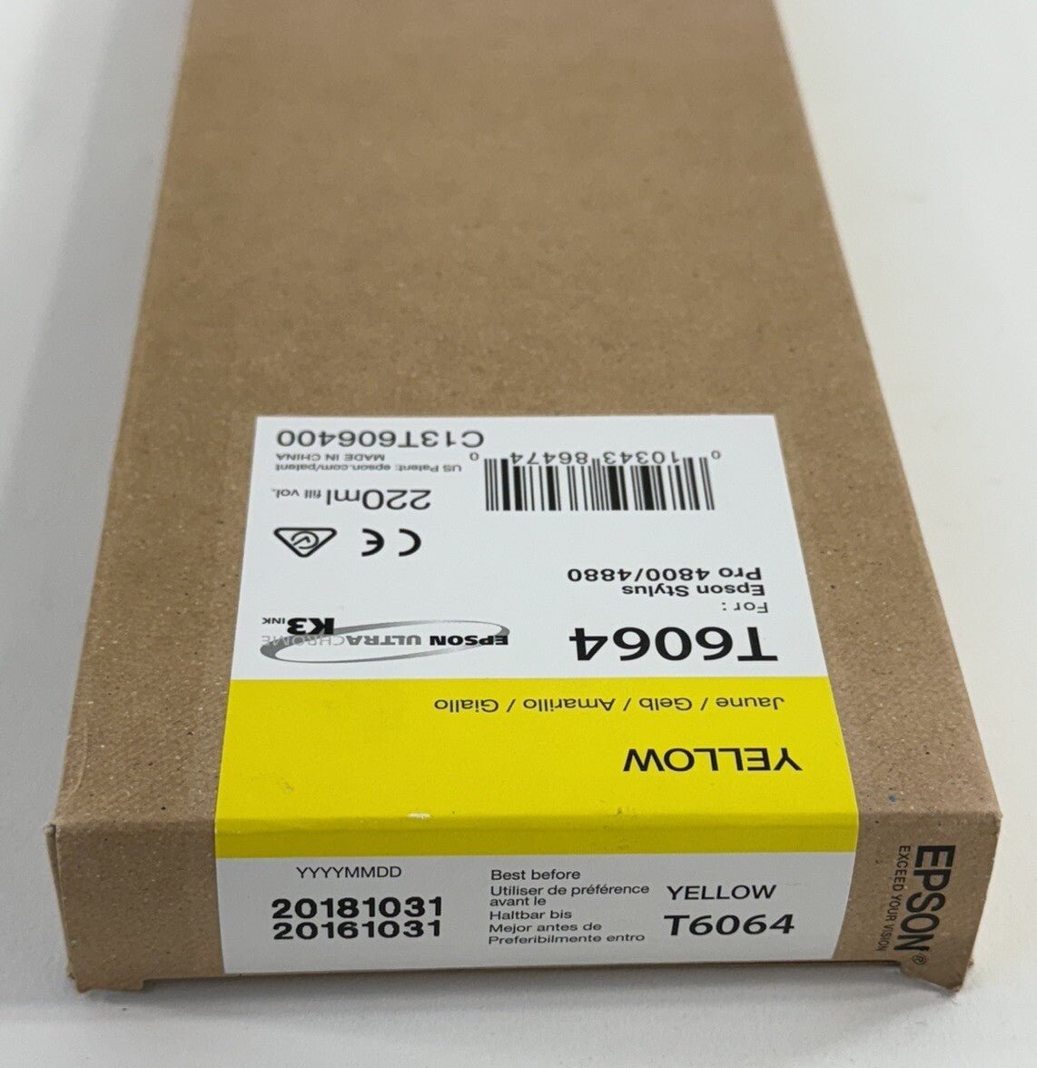 Epson UltraChrome K3 T606 Yellow Ink Cartridge (C13T606400) Sealed  Exp 7/2018