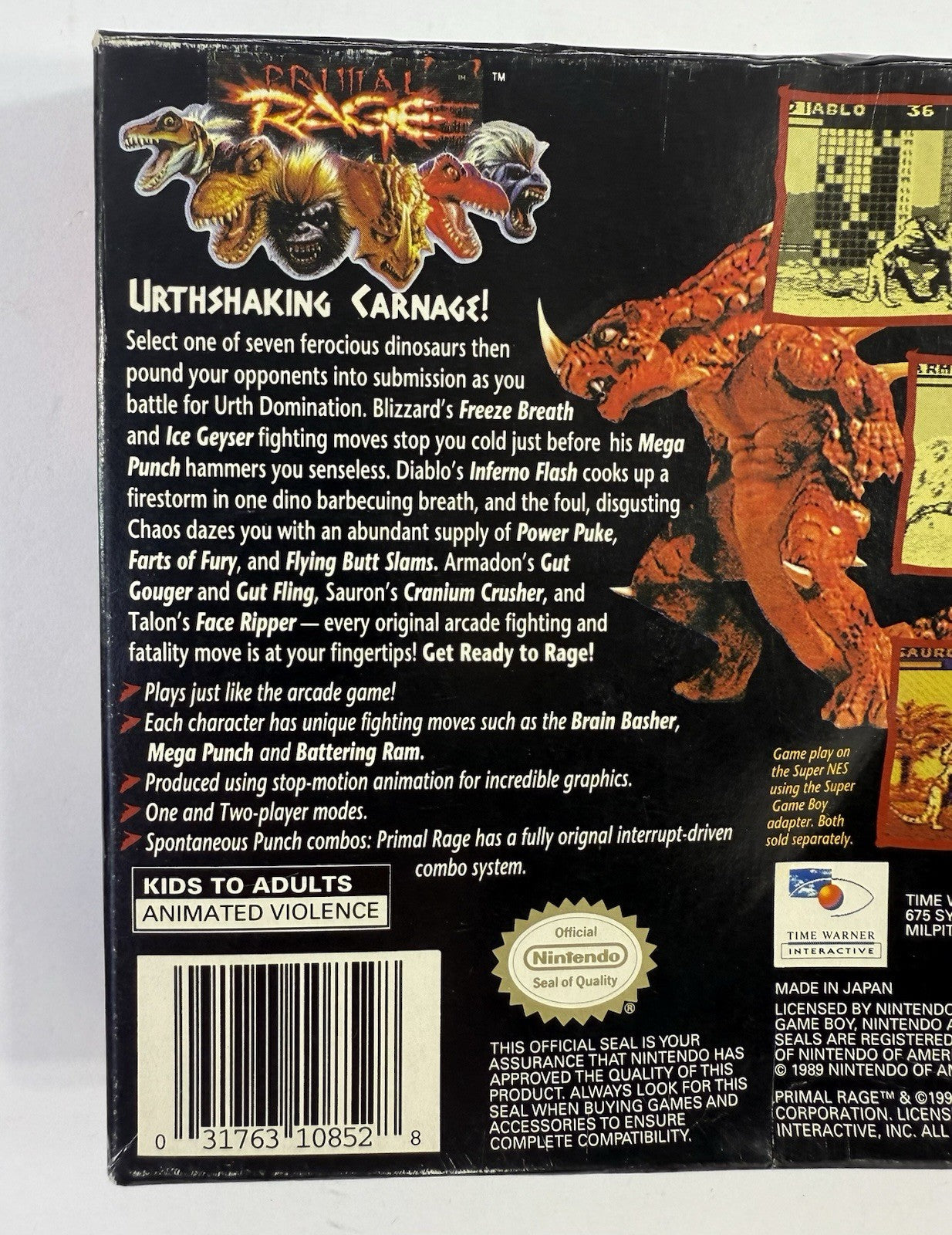 Primal Rage (Nintendo GameBoy, 1995) Game Box Manual Inserts - Tested & Working