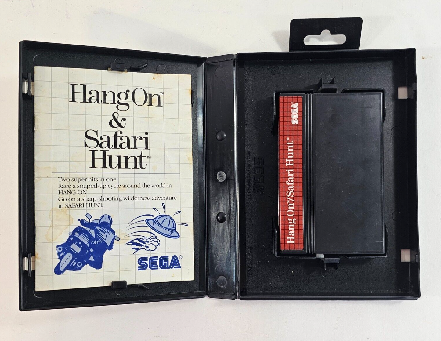 Hang On & Safari Hunt (Sega Master System, 1986) Game Case Manual - Tested
