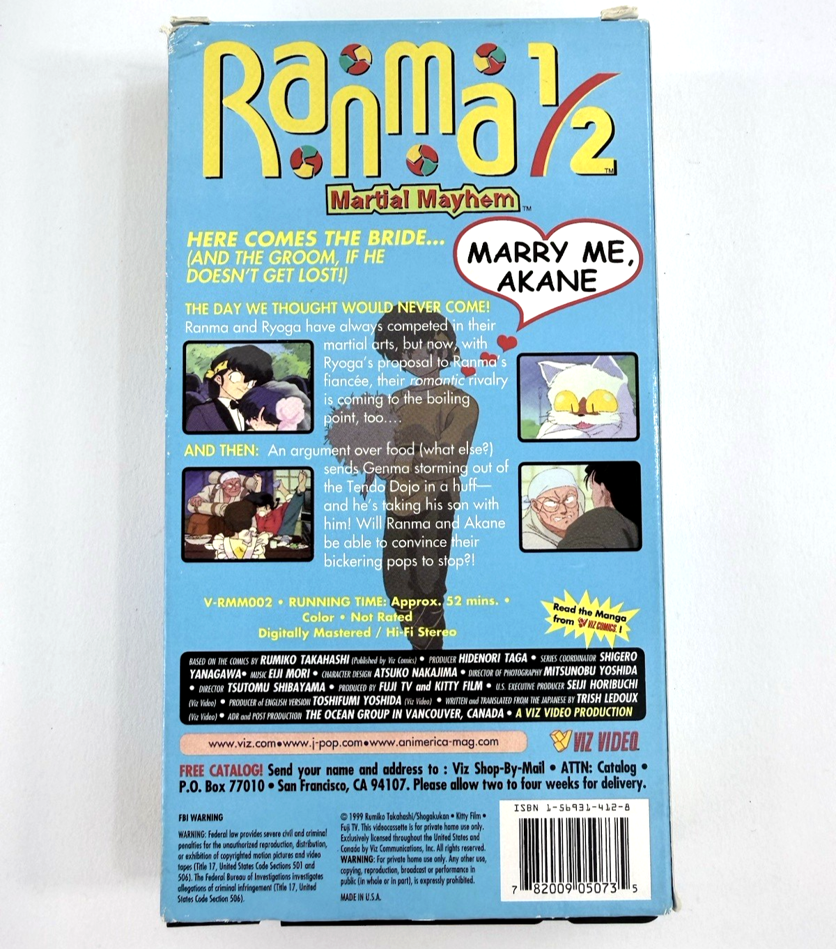 Ranma 1/2: Martial Mayhem Vol. 2 - Marry Me, Akane (VHS, 1999, Dubbed) Tested