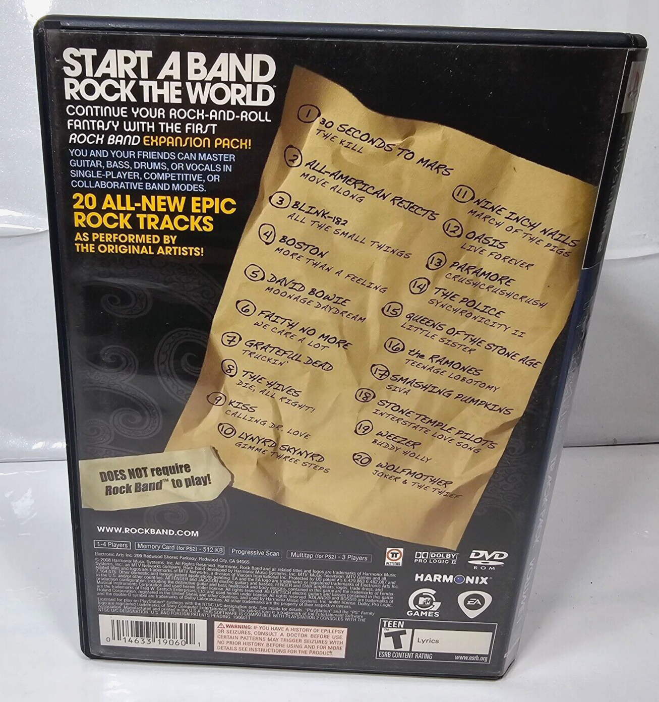 Rock Band: Track Pack Vol. 1  (PlayStation 2, 2008) Game Case Manual - Tested