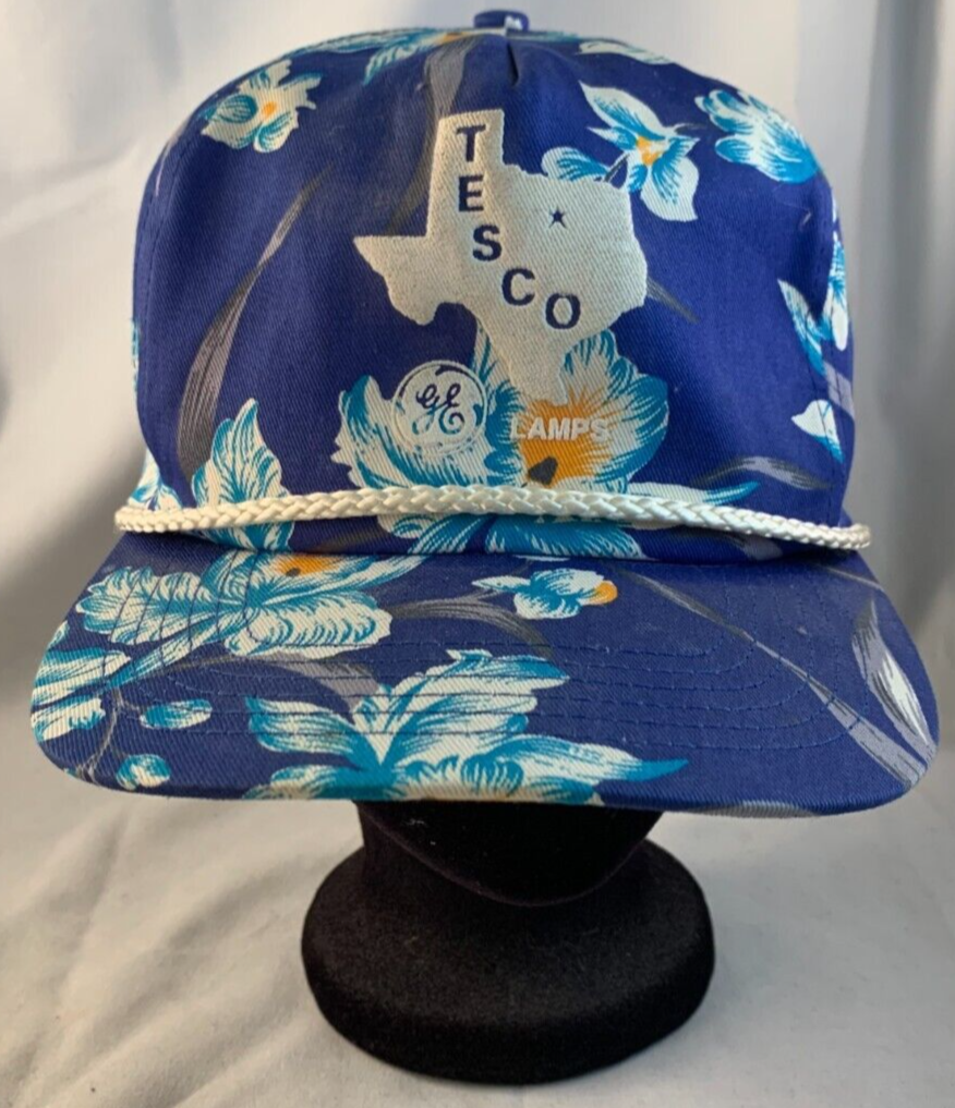 San Sun GE Tesco Lamps Blue Floral Snapback One Size Adjustable Hat
