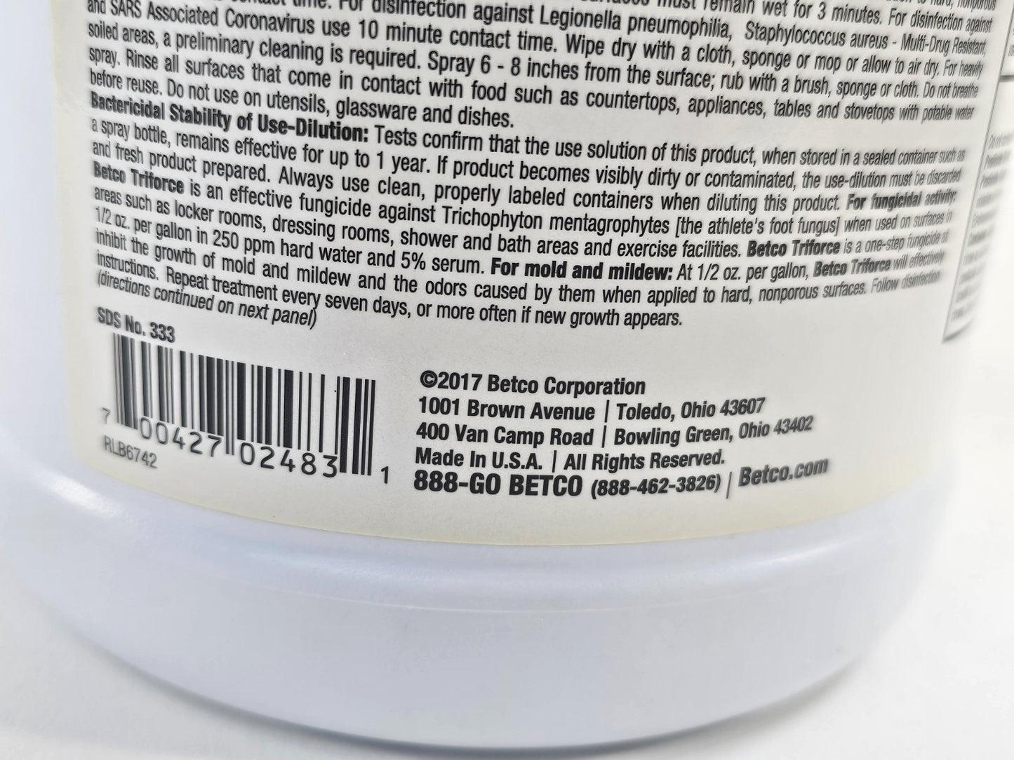 BETCO Triforce Commercial One-Step Disinfectant 333 - 1 Gal. Concentrate -New