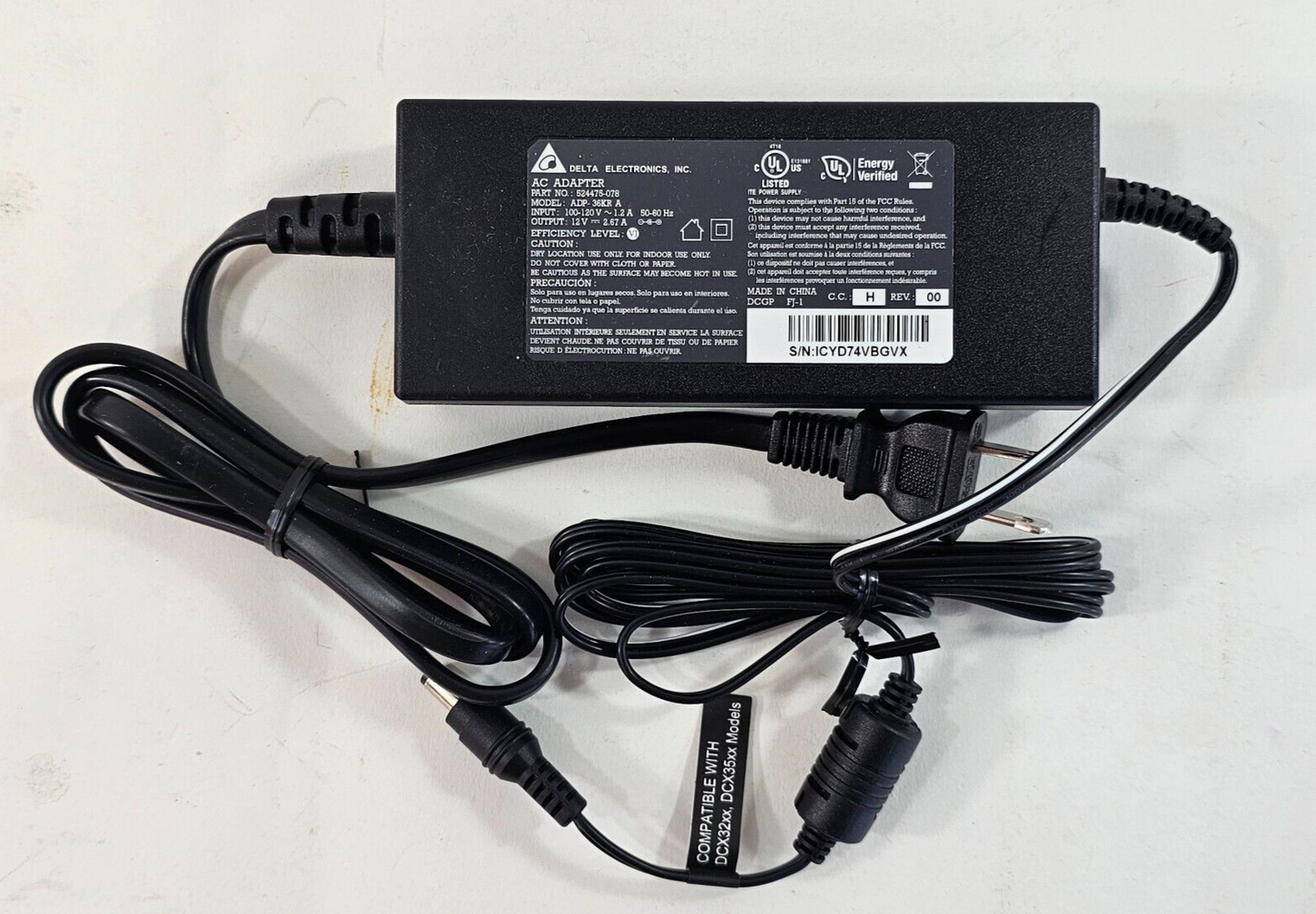 Delta Electronics ADP-36KRA 12V 2.67A AC/DC Adapter - Tested and Working
