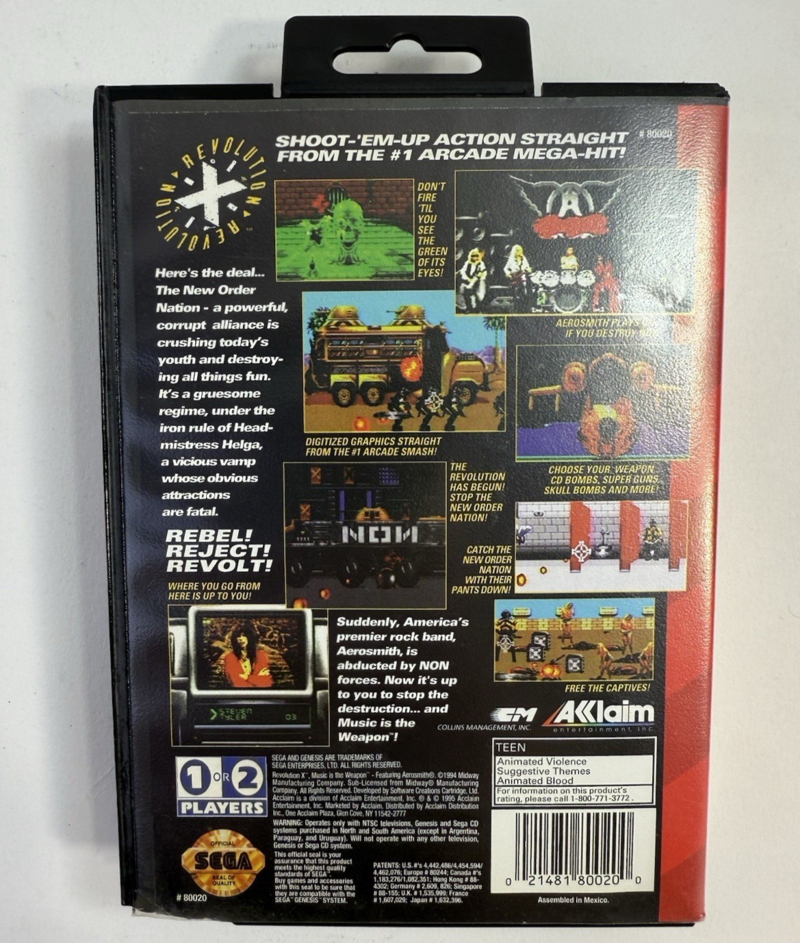 Revolution X f. Aerosmith (Genesis, 1995) Game Case Manual Poster Registration