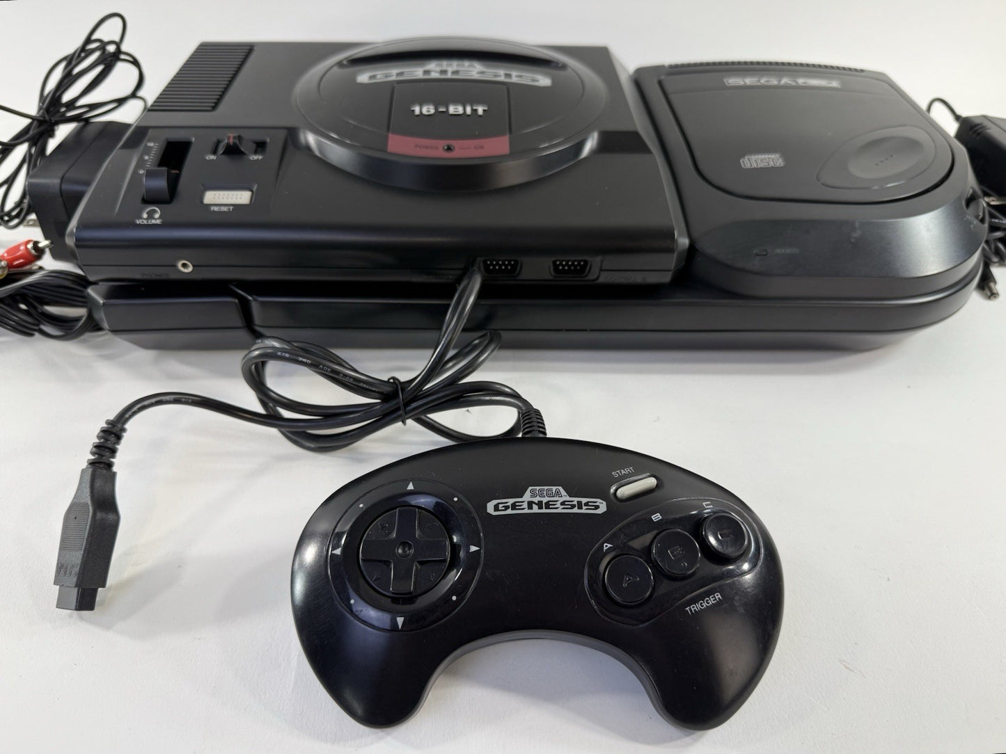Sega Genesis Model 1 & Sega CD Model 2 with Controller and Accessories - Tested