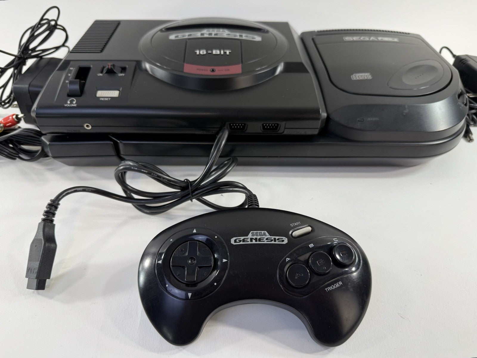 Sega Genesis Model 1 & Sega CD Model 2 with Controller and Accessories - Tested