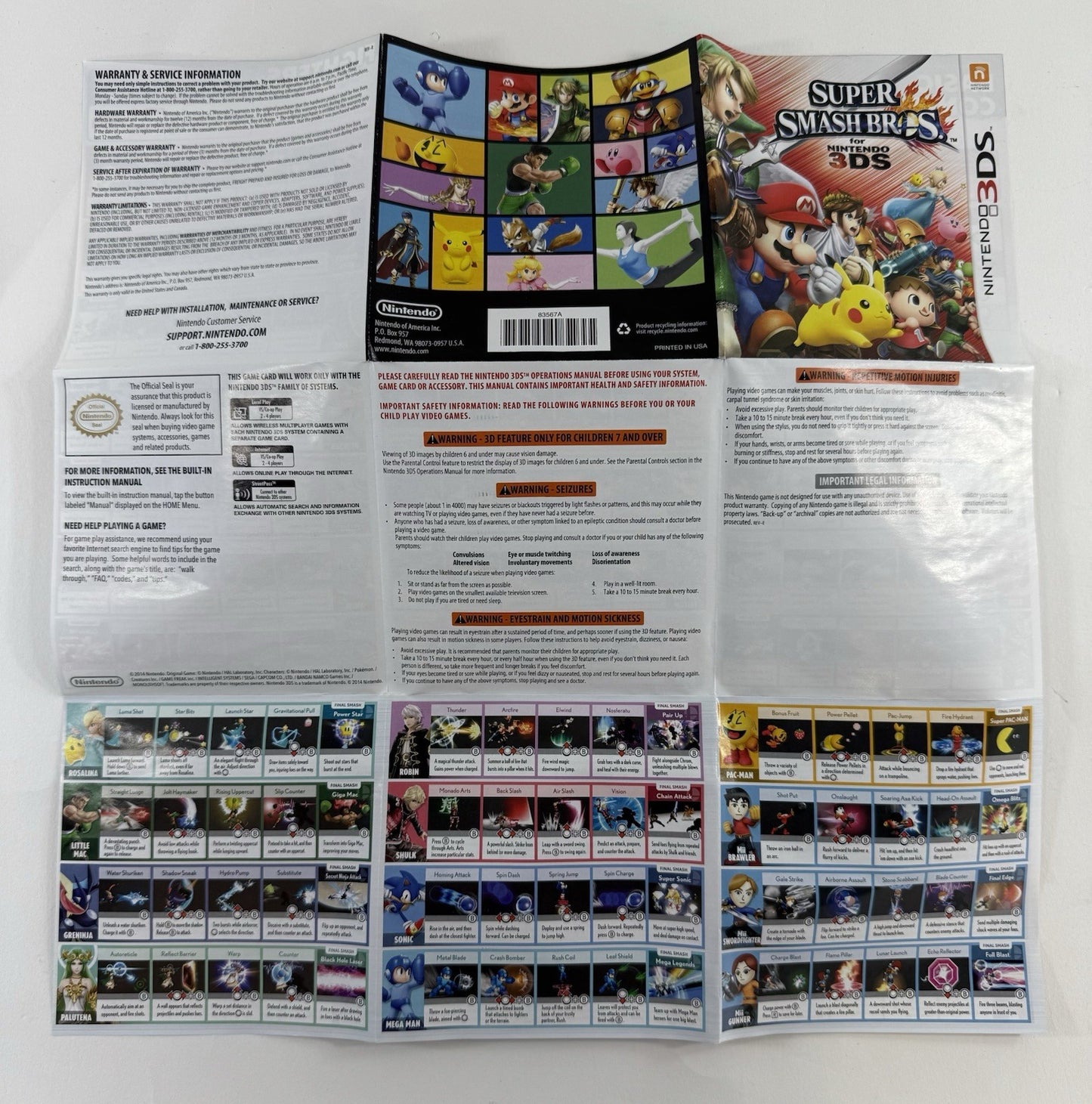Super Smash Bros (Nintendo 3DS, 2014) Replacement Case and Manual Only