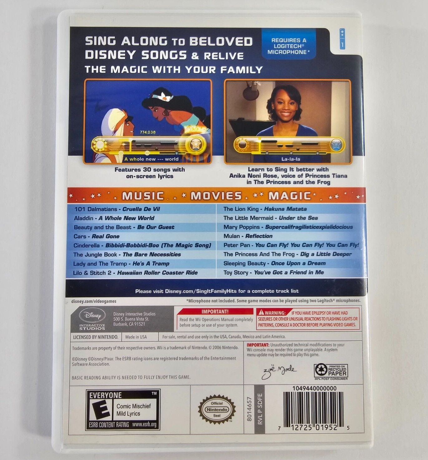 Disney Sing It: Family Hits (Nintendo Wii, 2010) Game Case Manual - Tested