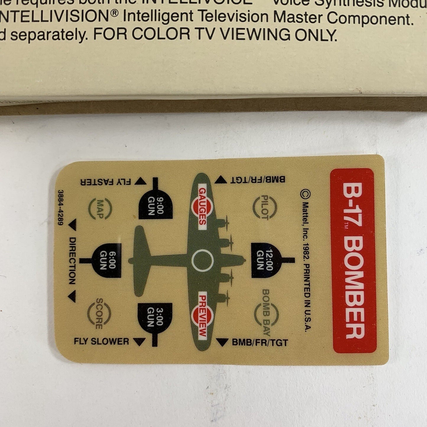 B-17 Bomber (Intellivision, 1982) Game Box Manual Overlay