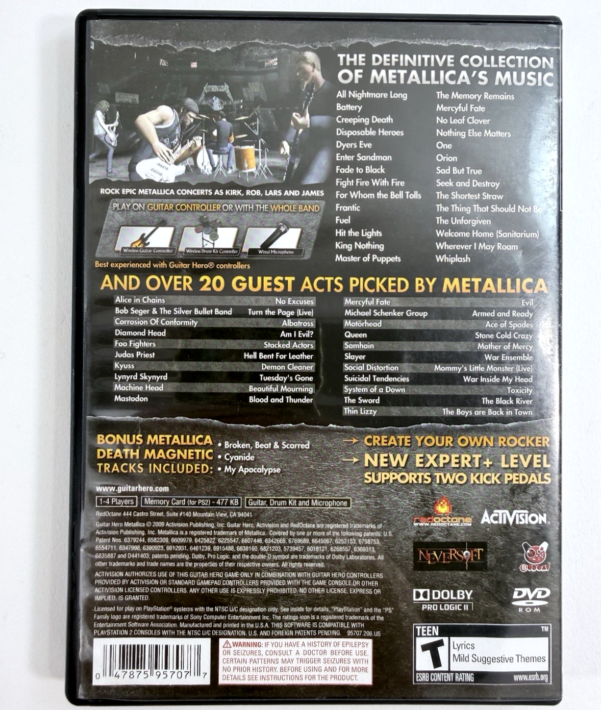 Guitar Hero: Metallica (Sony PlayStation 2, 2009) Game, Case, Manual - Tested