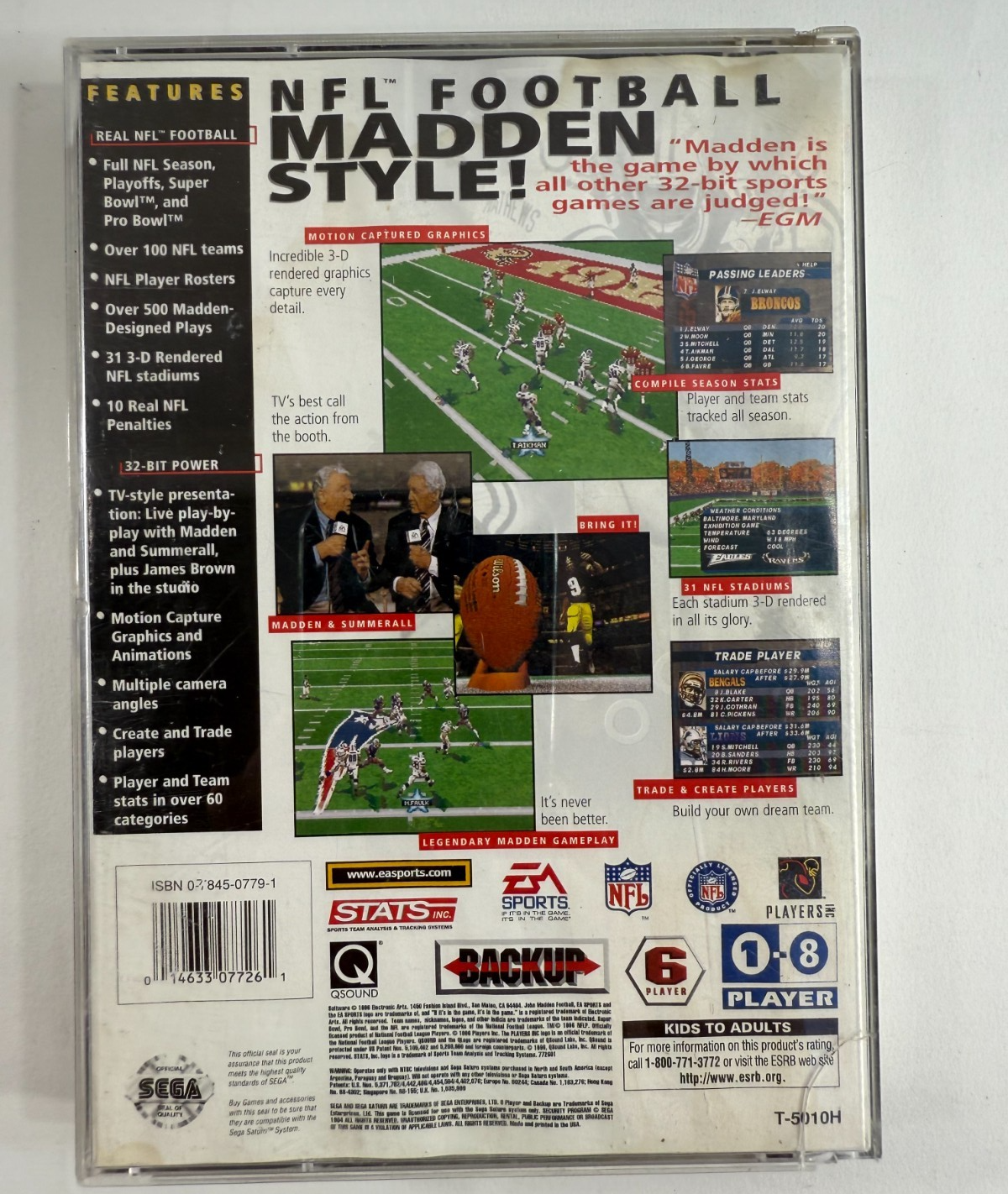 Madden NFL 97 (Sega Saturn, 1996) Game Case Manual Poster Insert - Tested