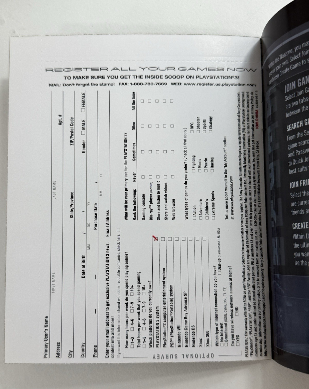 Killzone 2 (Sony PlayStation 3, 2009) Game Case Manual Registration - Tested