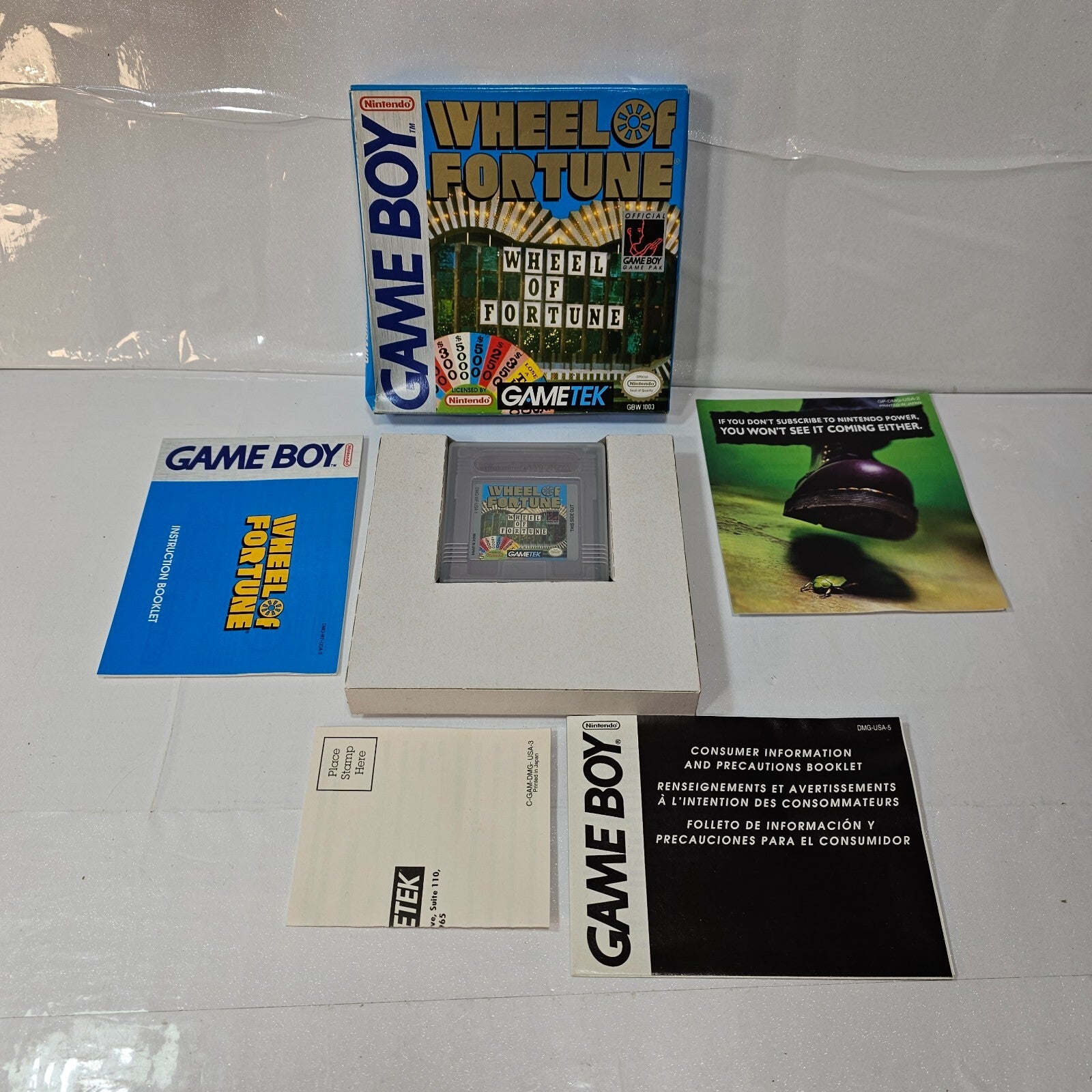 Wheel of Fortune (Nintendo Gameboy, 1990) CIB Game Box Manual Inserts