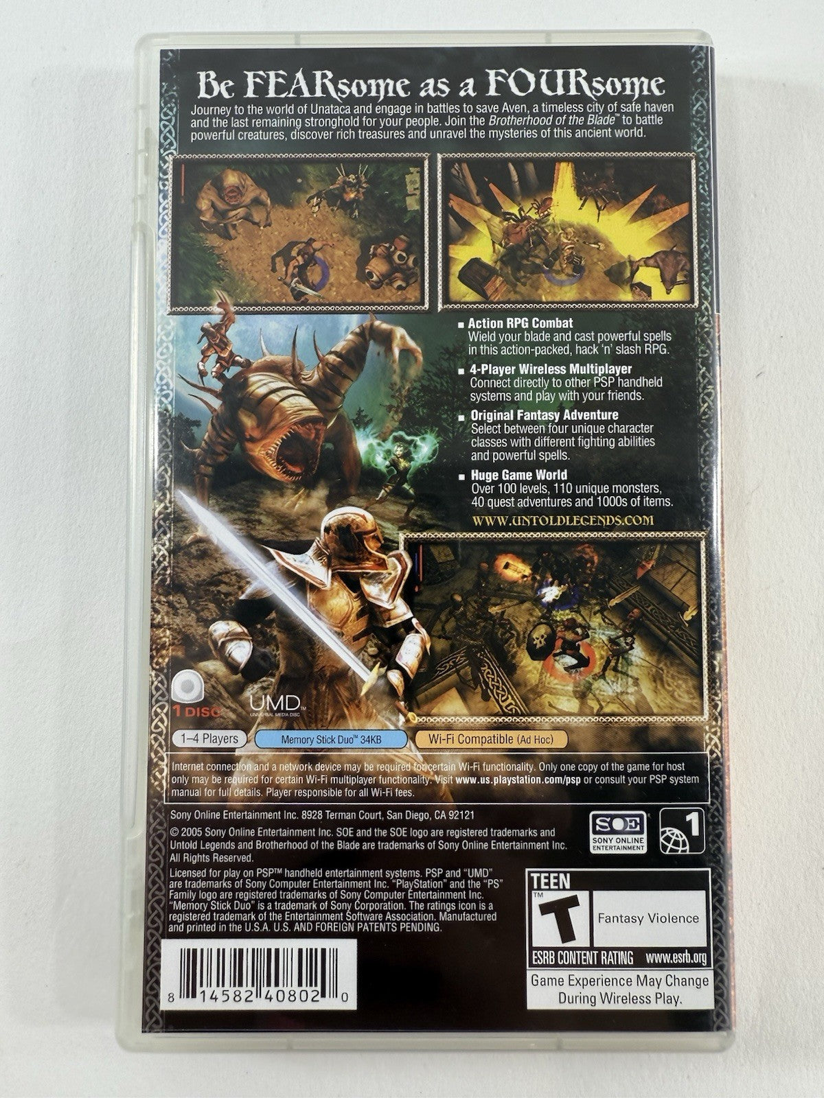 Untold Legends: The Warrior's Code (Sony PSP, 2006) Game Case Manual - Tested