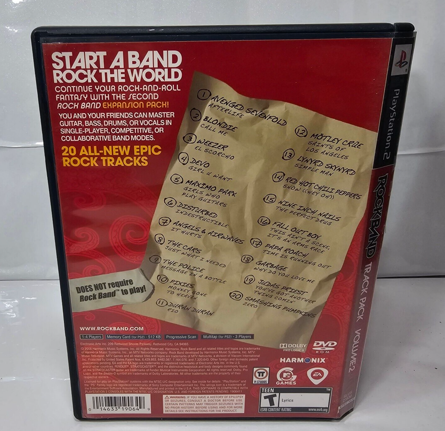 Rock Band Track Pack Vol. 2  (Playstation 2, 2008) Game case Manual