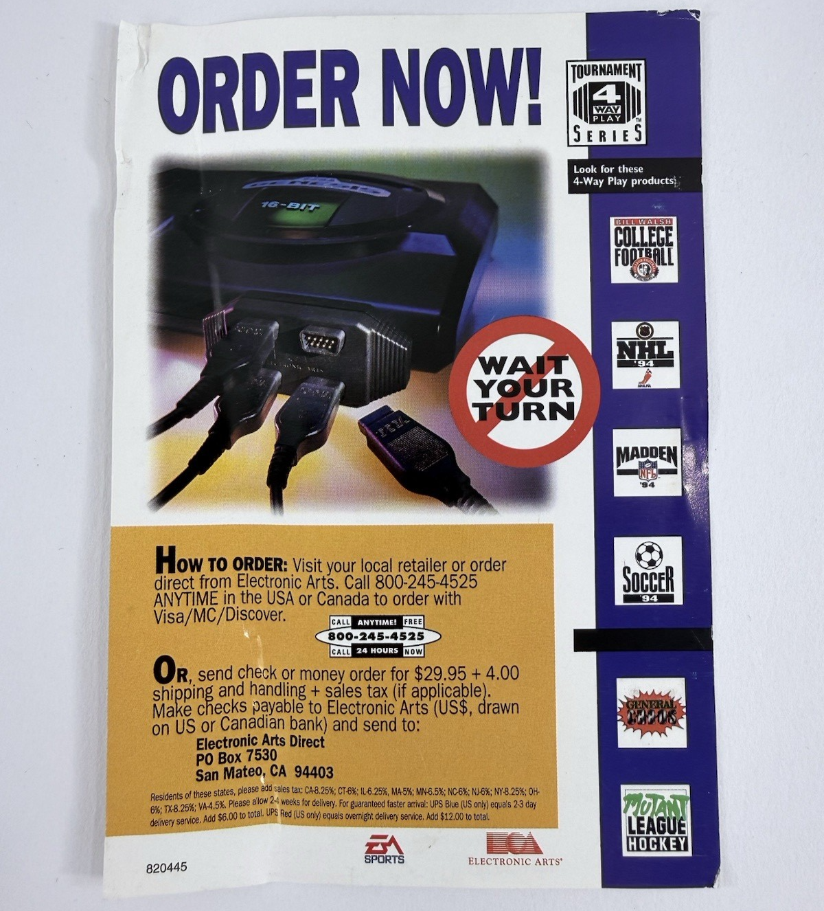 Bill Walsh College Football (Sega Genesis, 1993) Game Case Manual Inserts Reg.