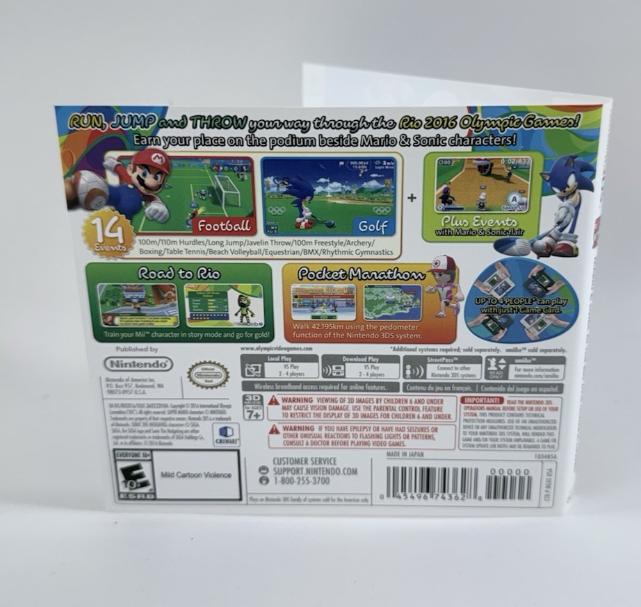 Mario & Sonic at the Rio 2016 Olympic Games Nintendo 3DS Case & Manual Only