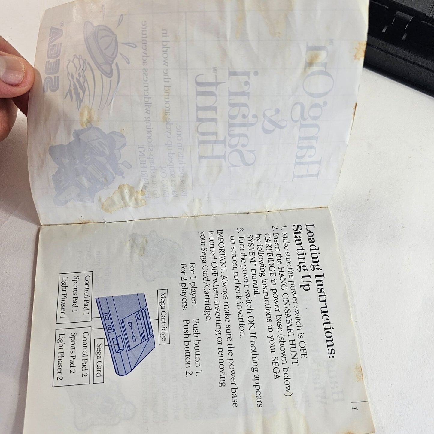 Hang On & Safari Hunt (Sega Master System, 1986) Game Case Manual - Tested