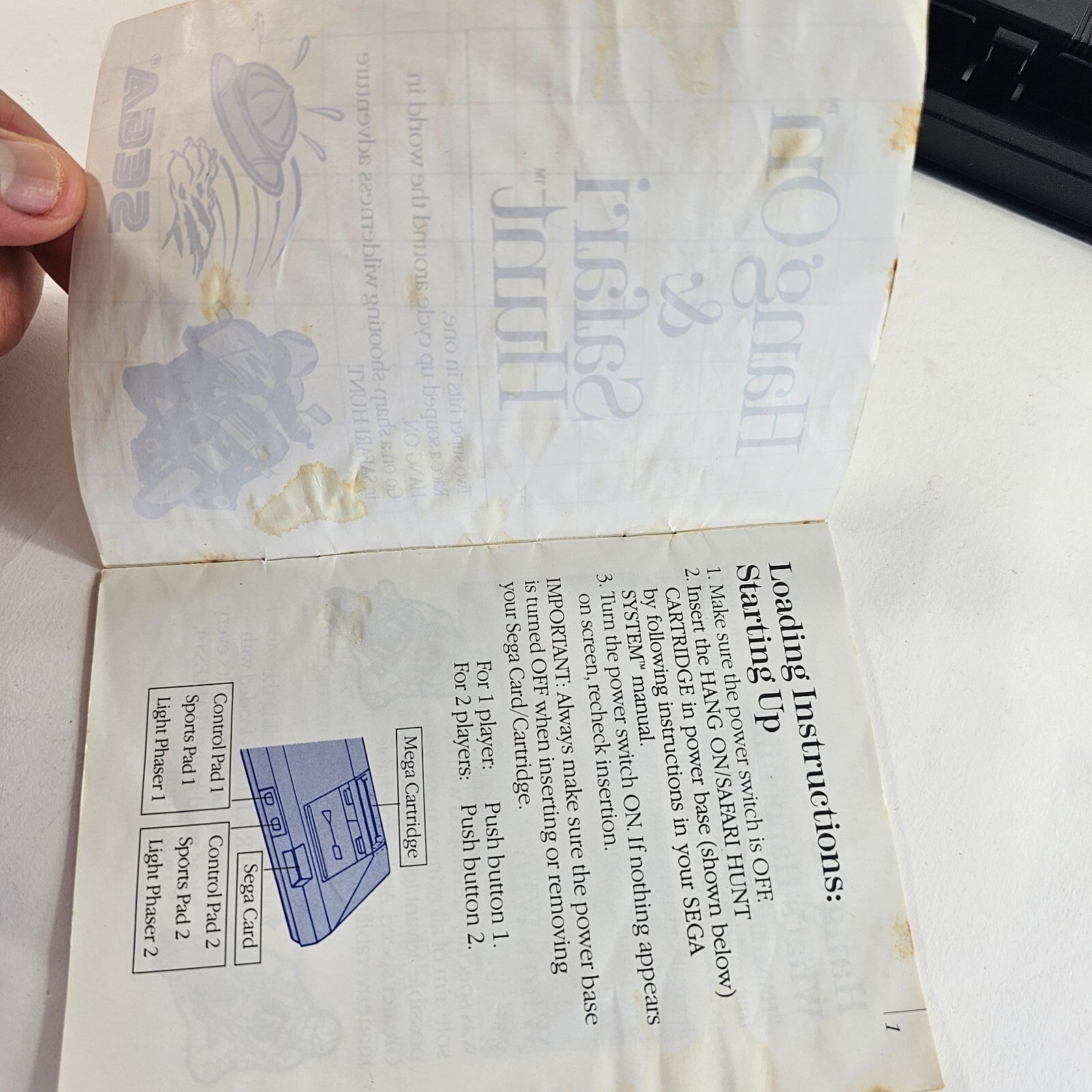 Hang On & Safari Hunt (Sega Master System, 1986) Game Case Manual - Tested