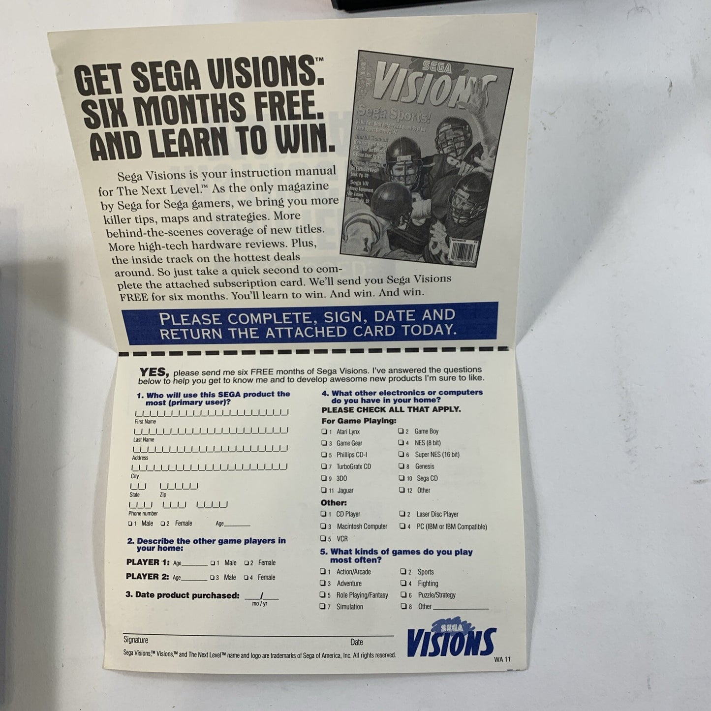 Sub Terrania (Sega Genesis, 1994) Game Case Manual Registration