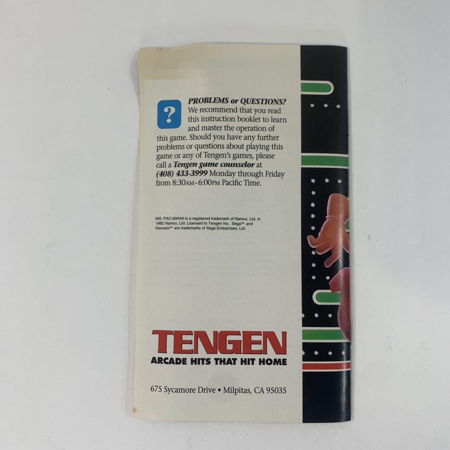 Ms. Pac-Man (Sega Genesis, 1991) Case Game Manual Inserts - Tested