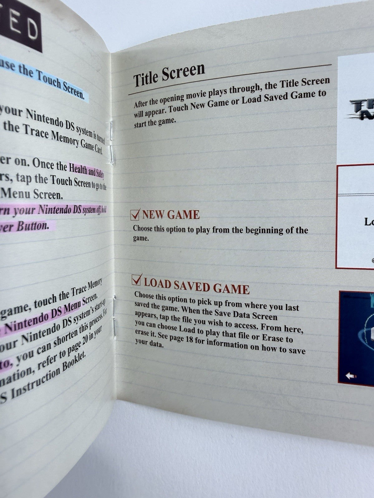 Trace Memory (Nintendo DS, 2005) Game, Case, Manual, Inserts - Tested